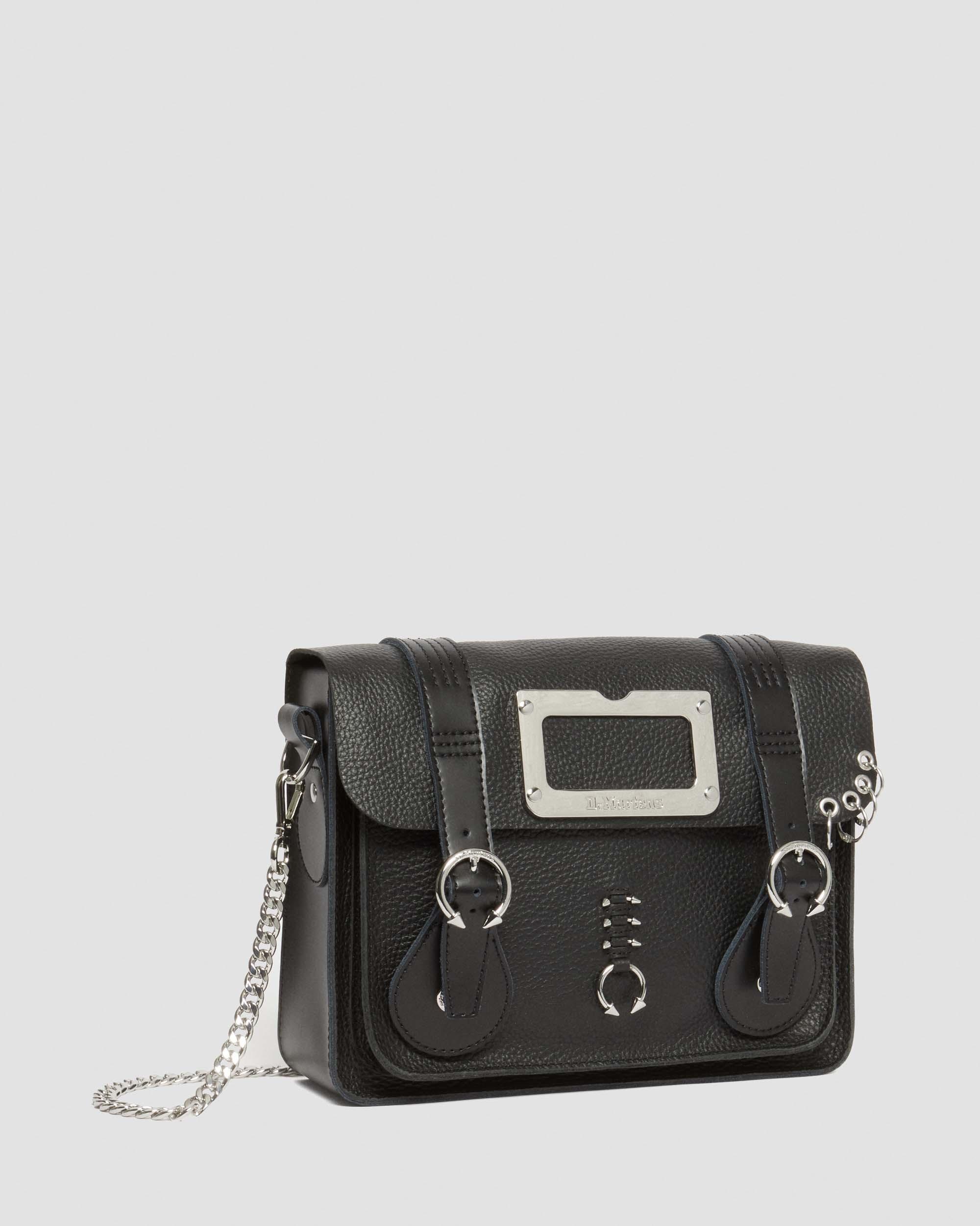 11 Inch Piercing Leather Messenger Bag in Black