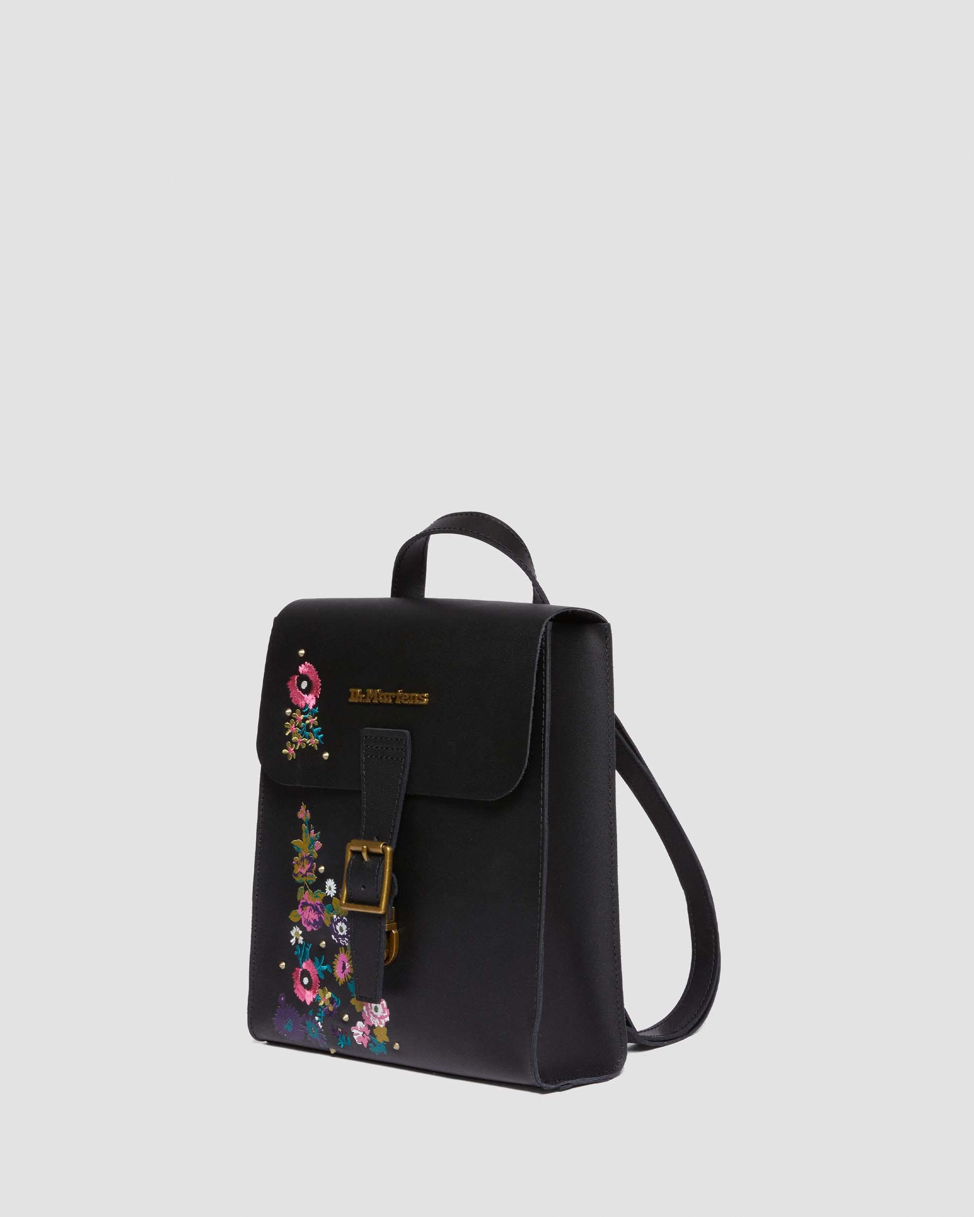 Vintage Floral Leather Mini Backpack in Black