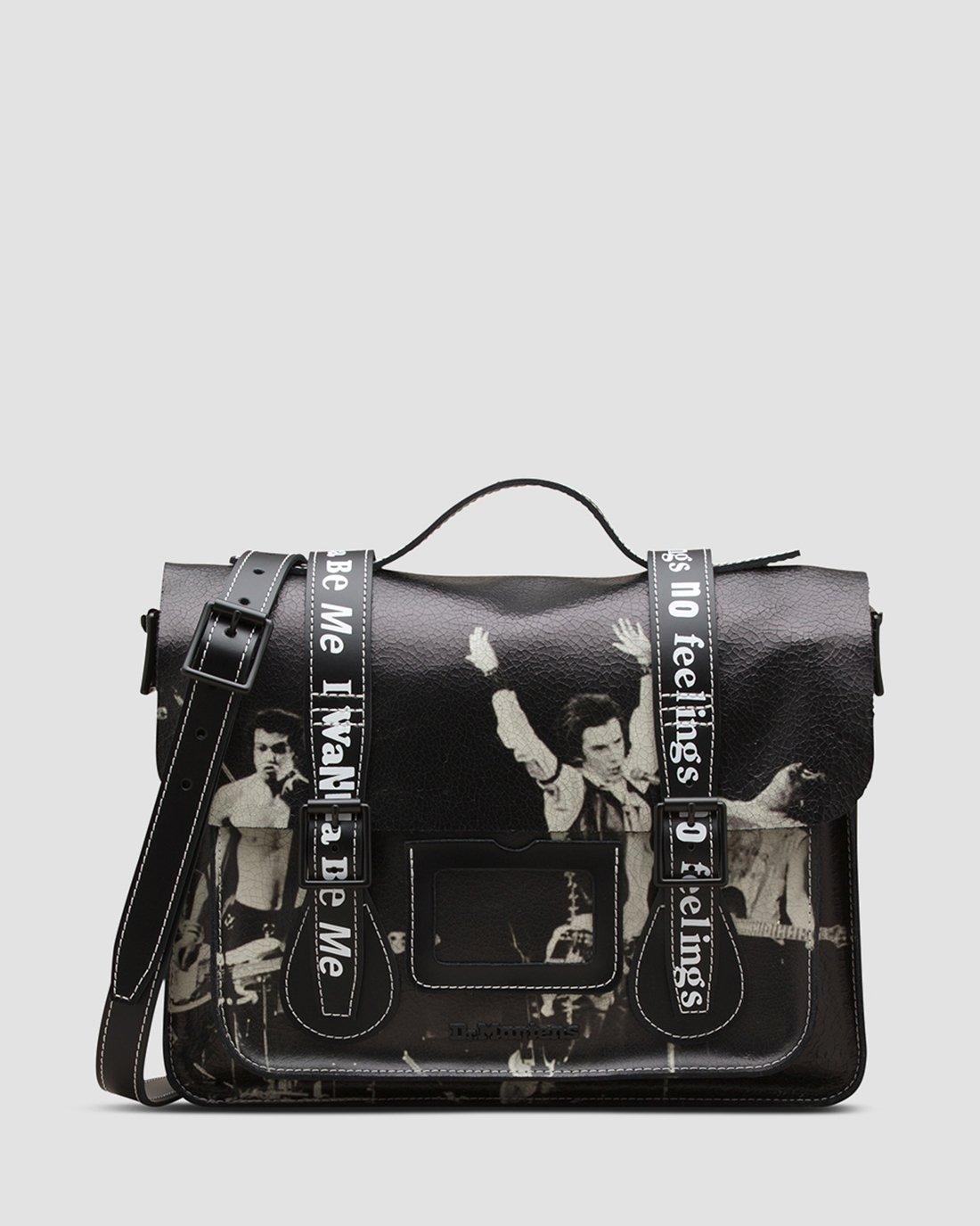 13 Inch Sex Pistols Leather Satchel in BLACK/WHITE+BLACK | Dr