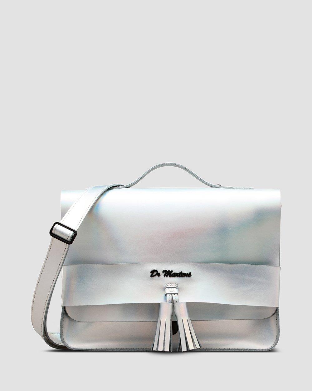 13 Inch Metallic Leather Satchel in SILVER LAZER | Dr. Martens™