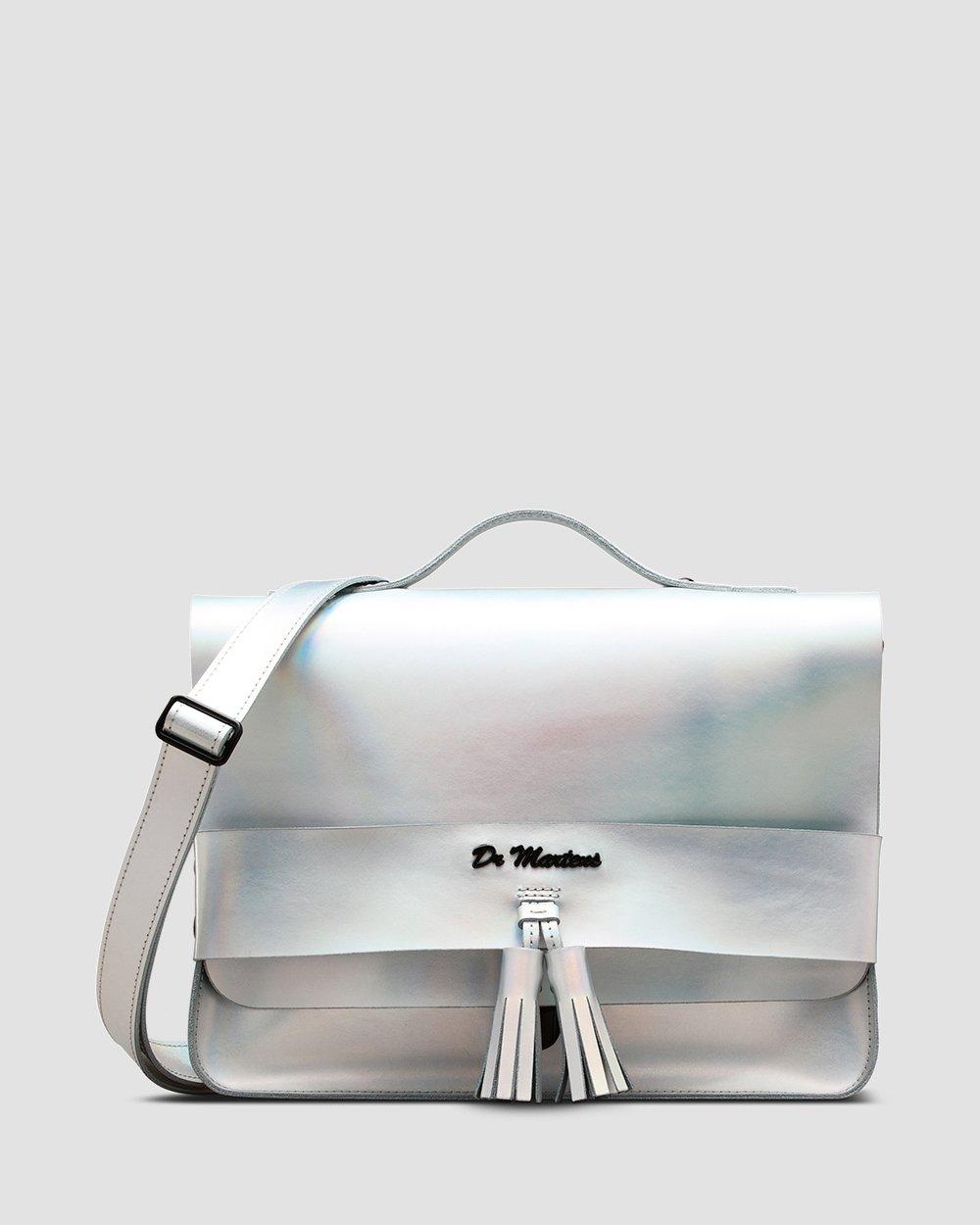 13'' Iced Metallic Leather Satchel in Silver