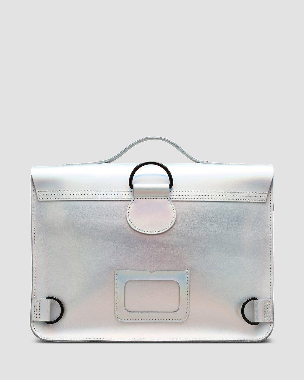 13'' Iced Metallic Leather Satchel in Silber