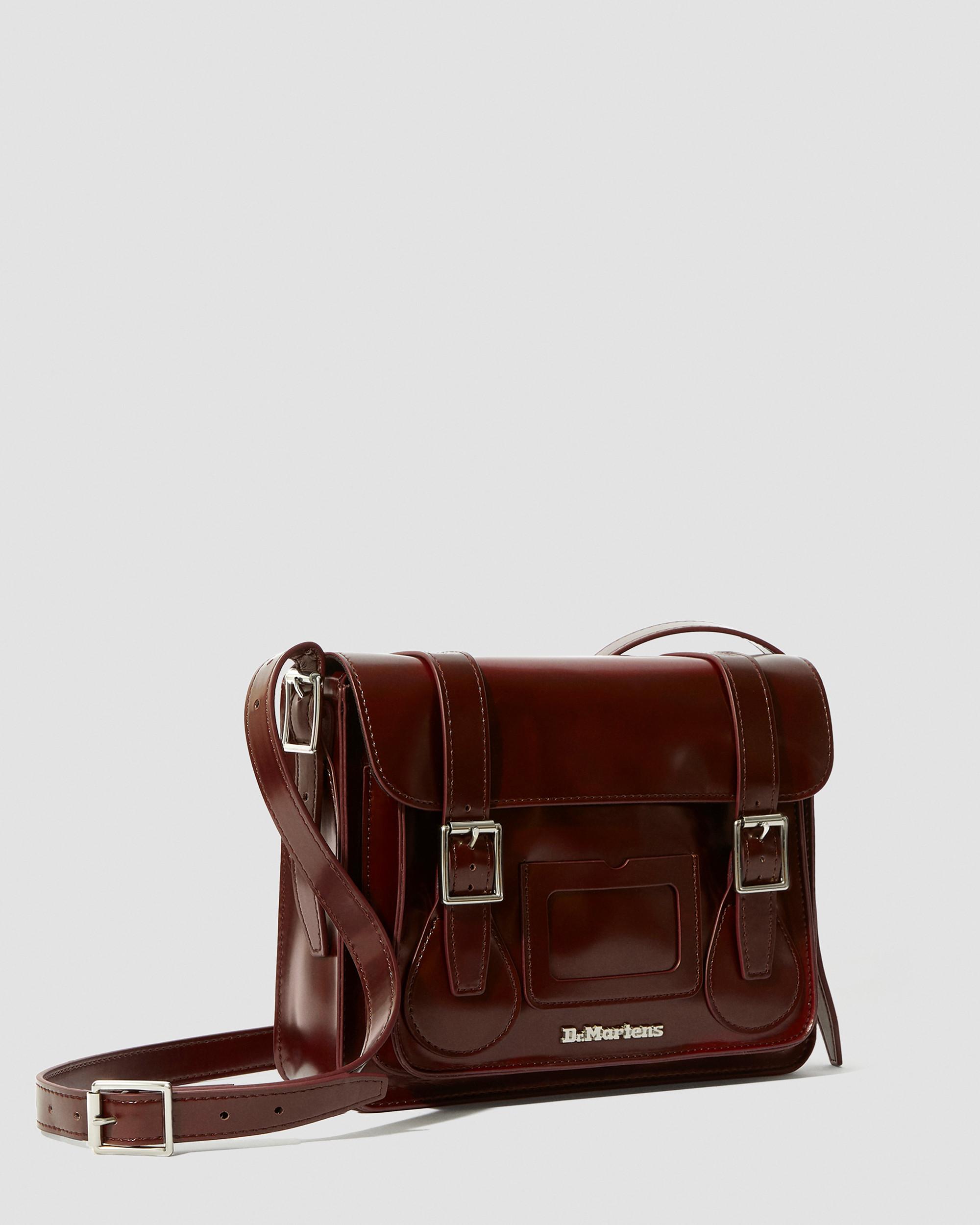 Dr. Martens, 11 inch Leather Messenger Bag in Red/Purple