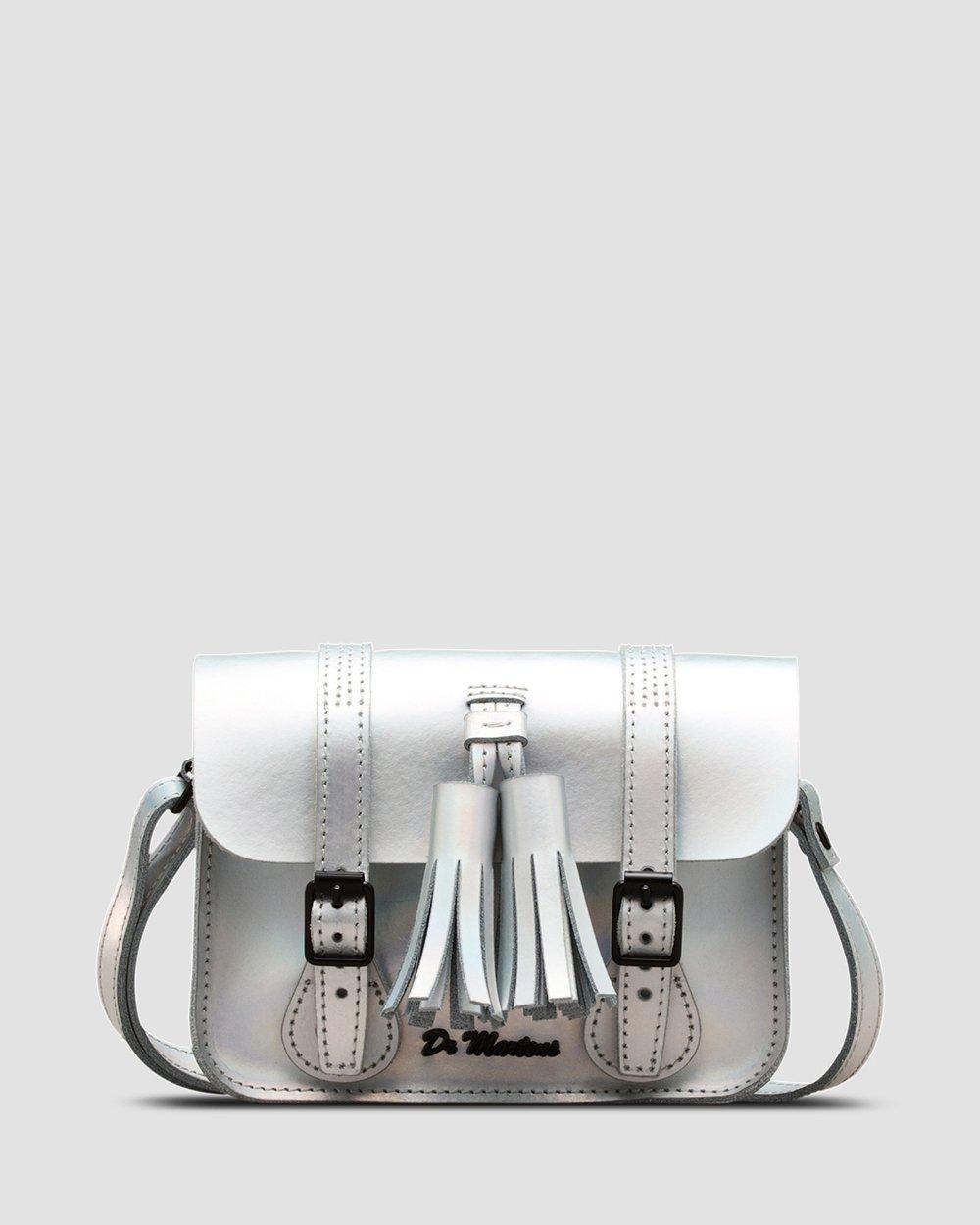 7'' Iced Metallic Leather Satchel in Silver