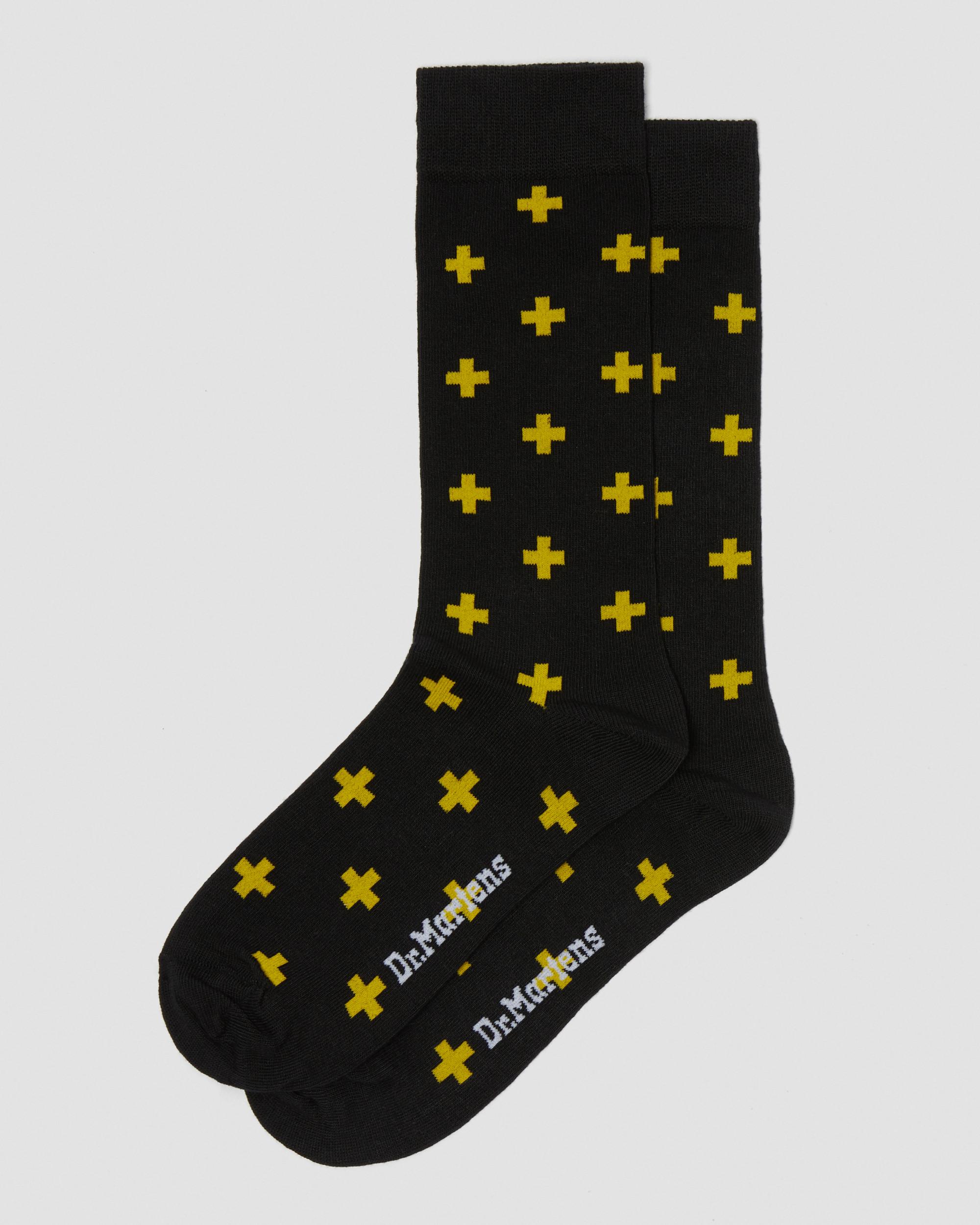 Docs Cross Logo Cotton Blend Socks in Black+Yellow
