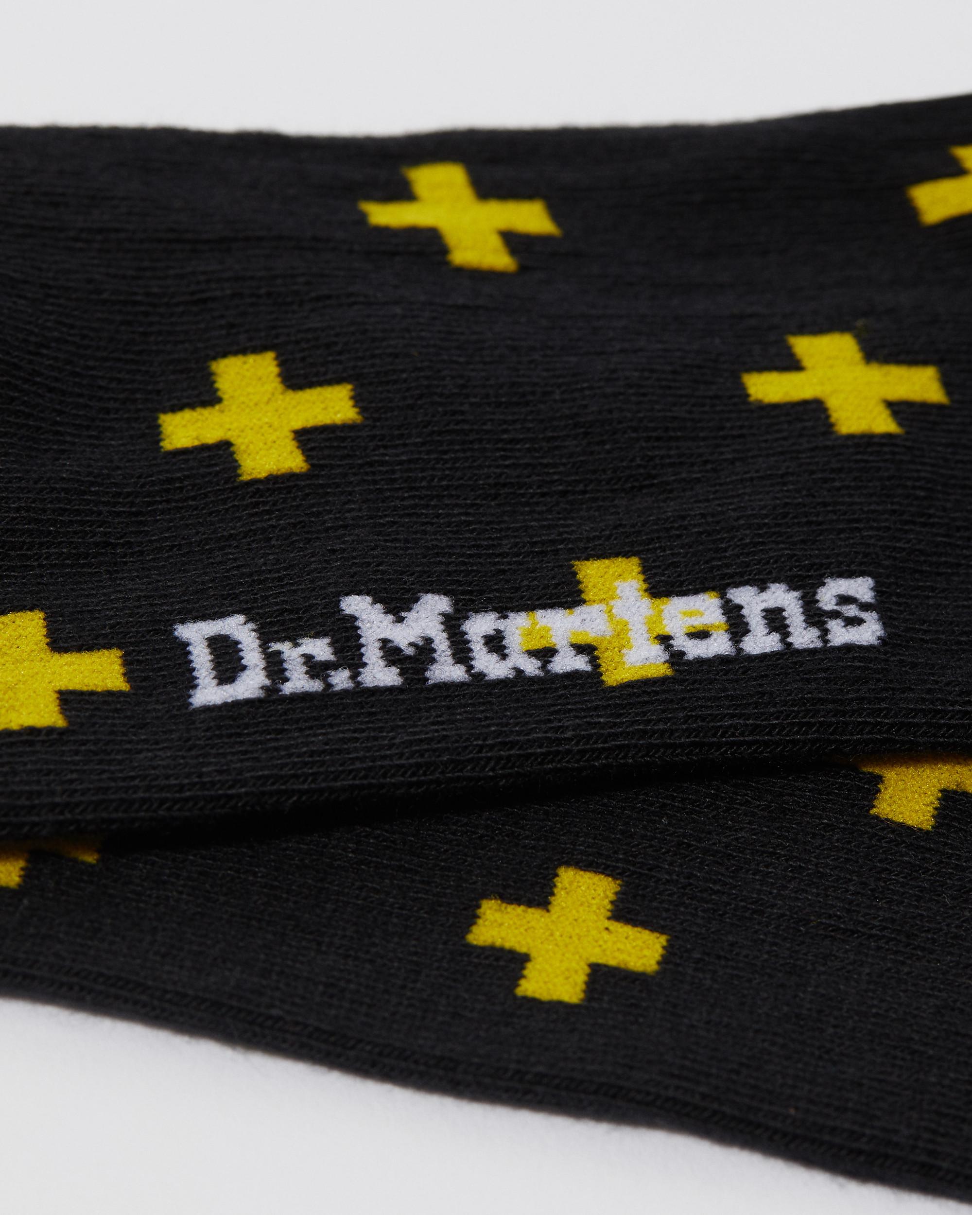 Docs Cross Logo Cotton Blend Socks in Black+Yellow