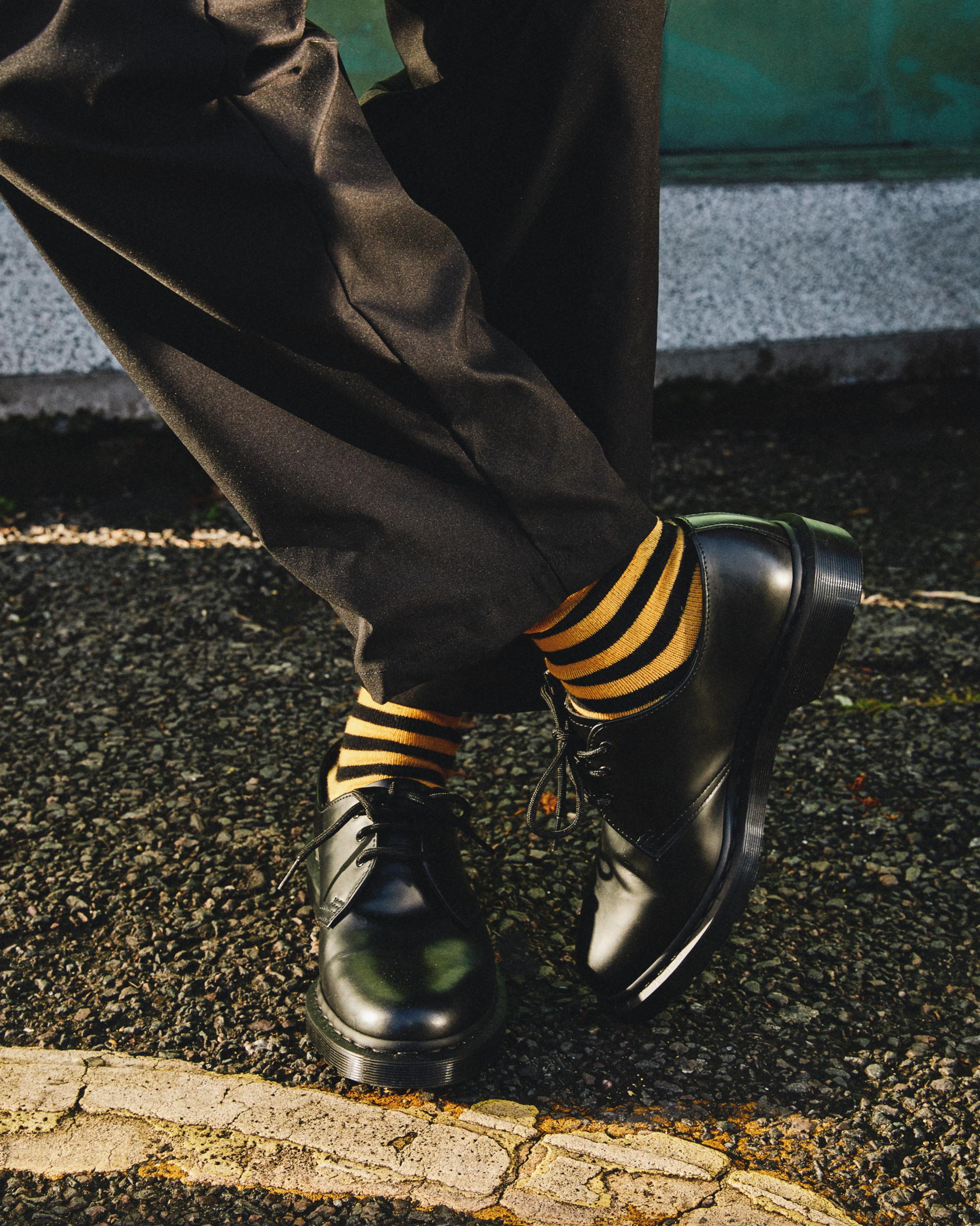Thin Stripe Cotton Blend Socks in Yellow+Black