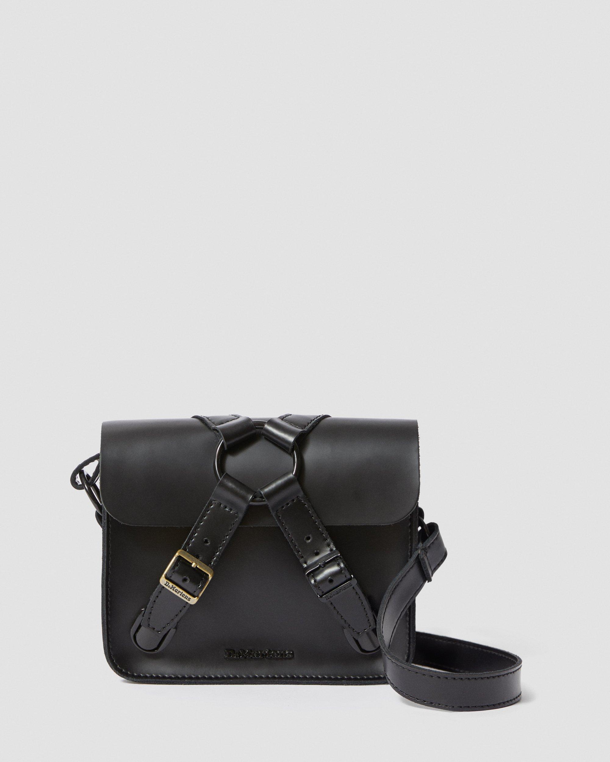 7 Inch Leather Buckle Satchel in Black