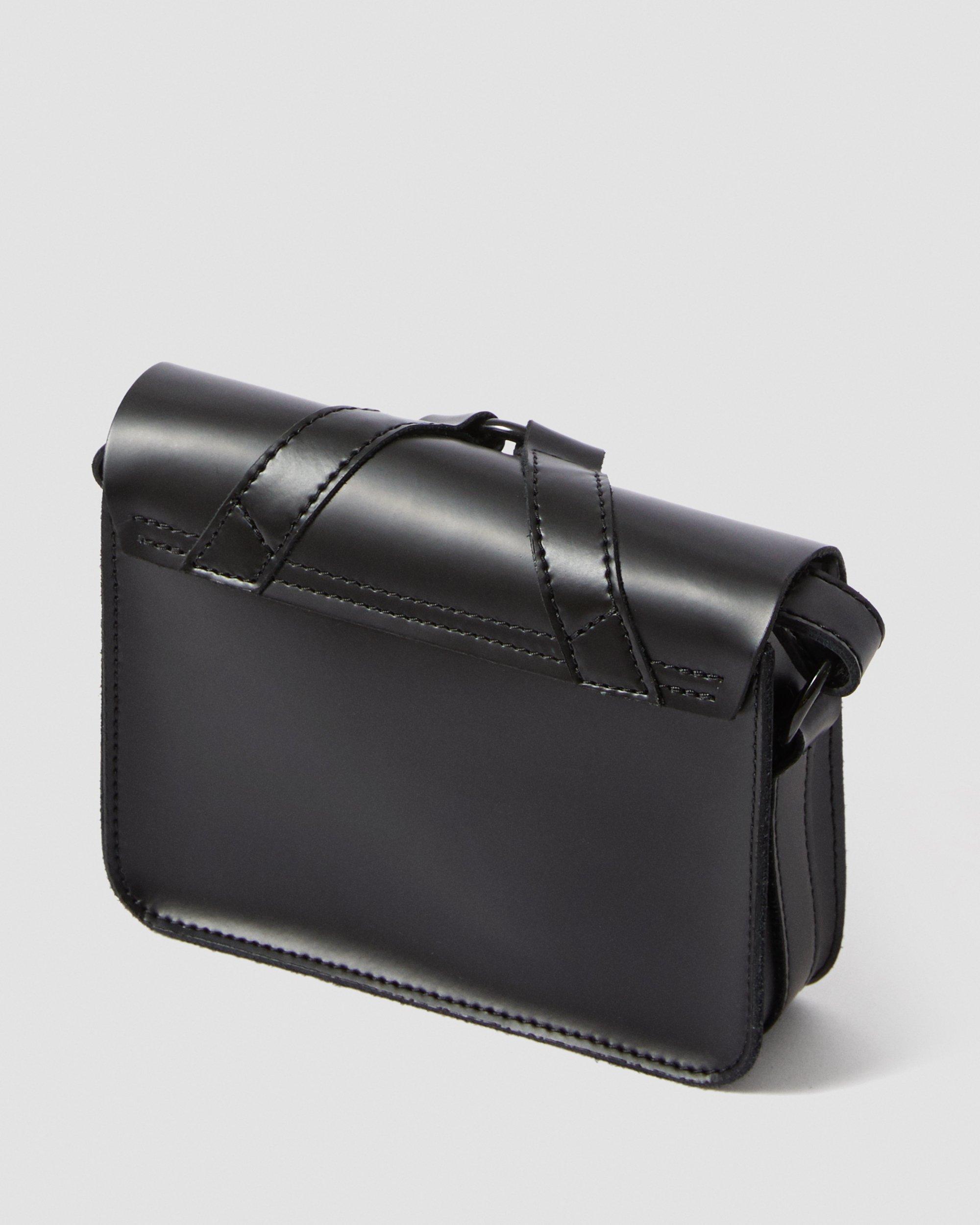 BUCKLE 7 INCH LEATHER SATCHEL in Black
