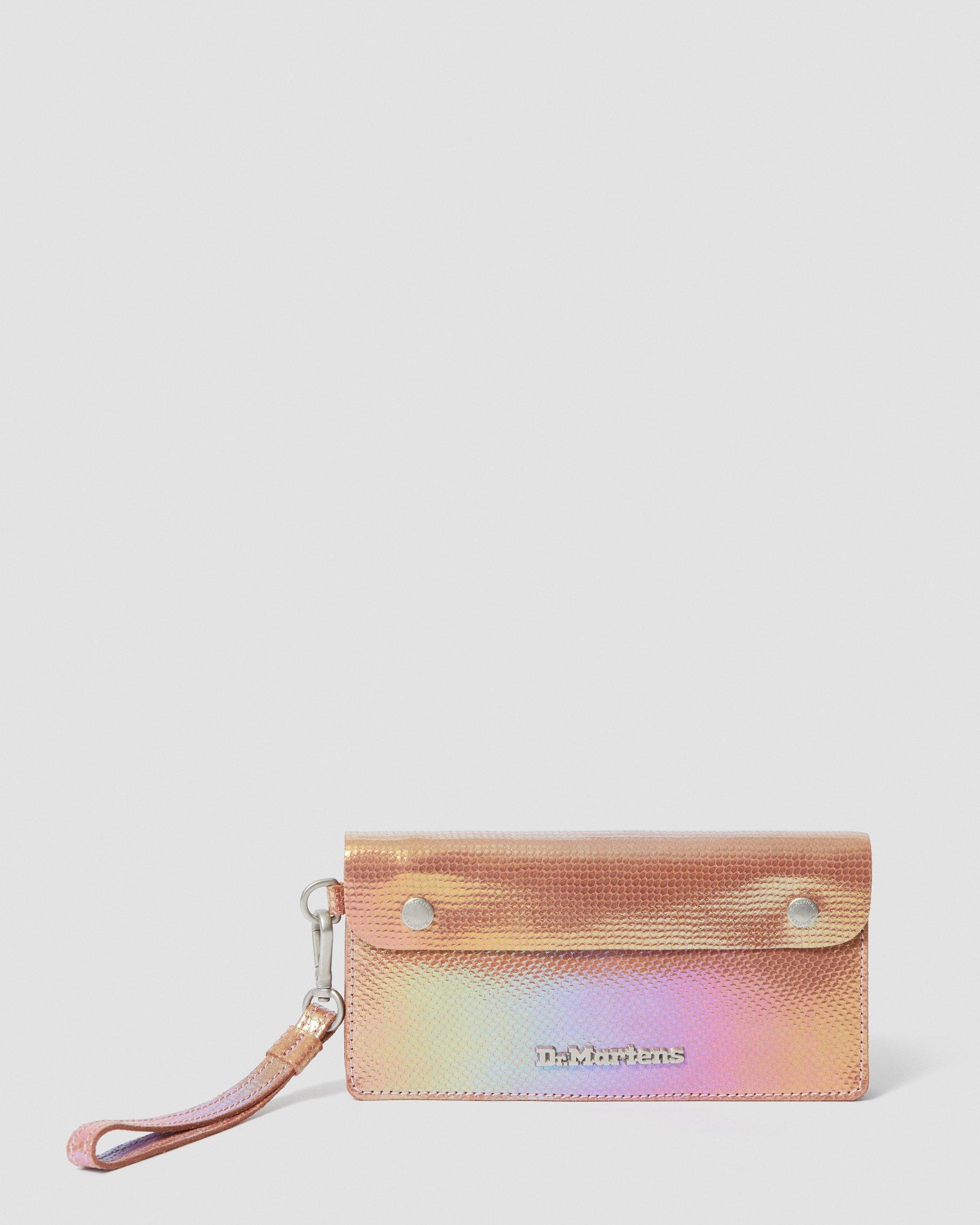 Iridescent Leather Pouch in Pink+Black