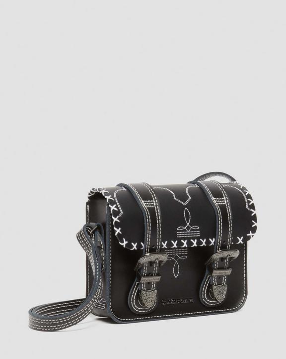 7 INCH CONTRAST STITCH LEATHER CROSSBODY BAG in Black | Dr 7 INCH CONTRAST STITCH LEATHER CROSSBODY BAG in Black | Dr