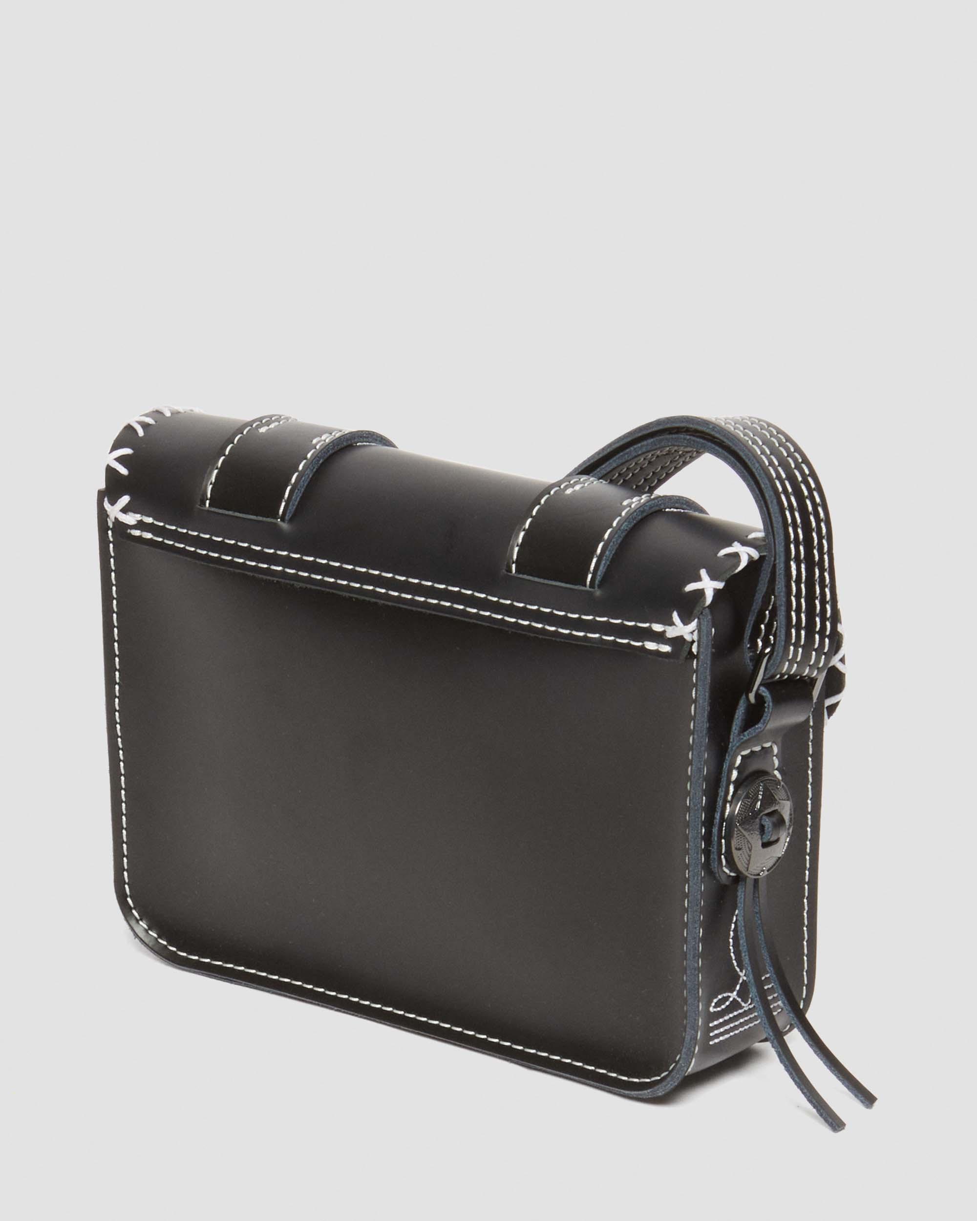 7 Inch Gothic Americana Leather Crossbody Bag in BLACK+BLACK | Dr
