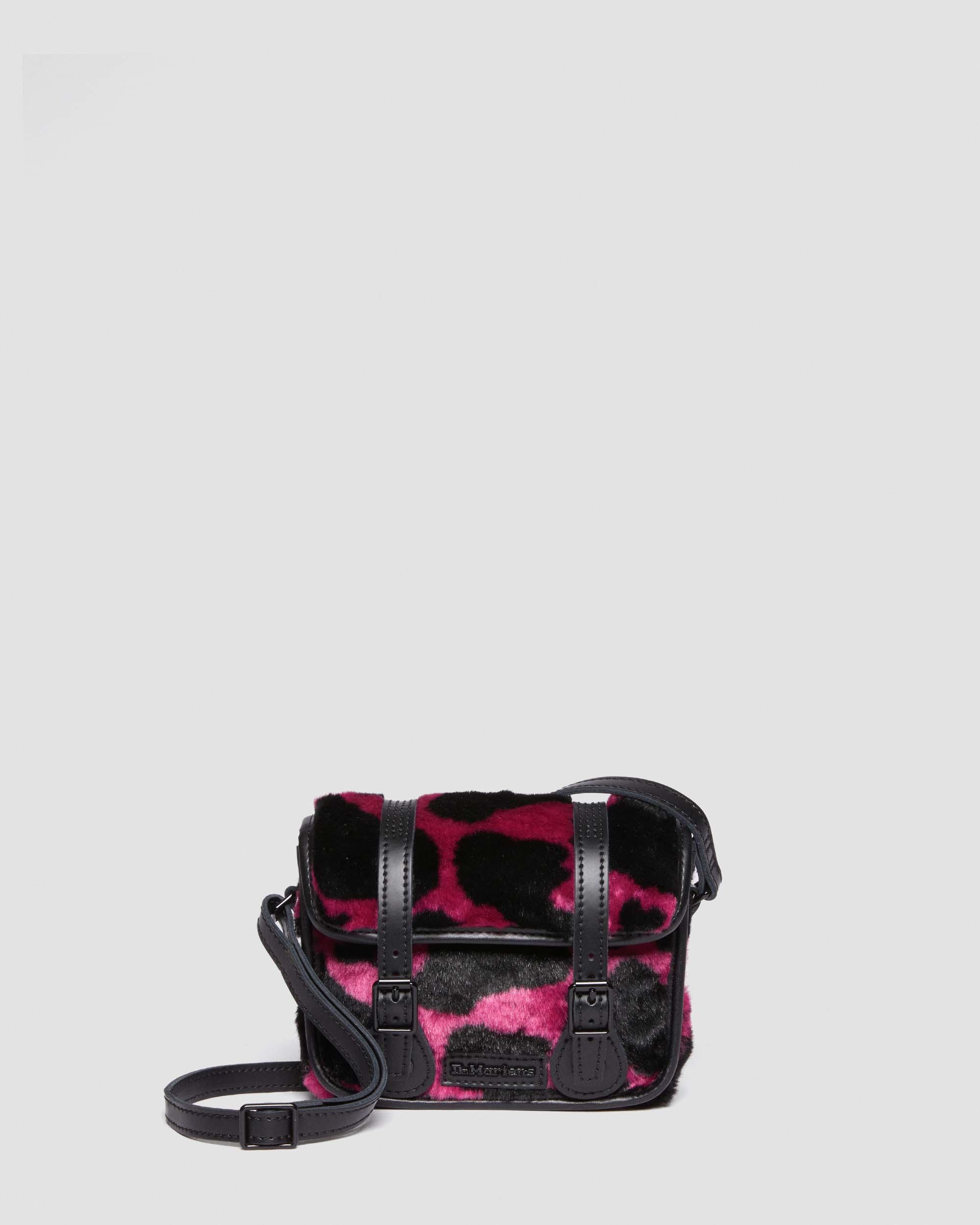 7 Inch Faux Fur Cow Print Crossbody Bag in THRIFT PINK+BLACK