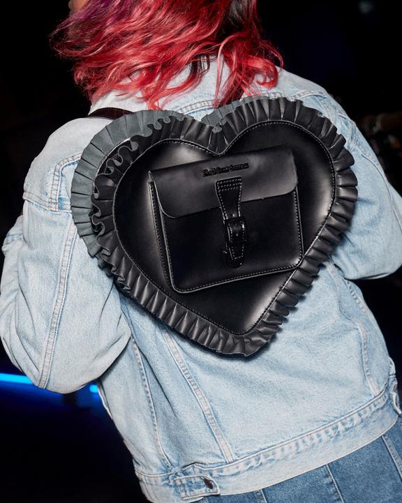 Heart Shaped Ruffle Leather Backpack in Black | Dr. Martens Heart Shaped Ruffle Leather Backpack in Black | Dr. Martens