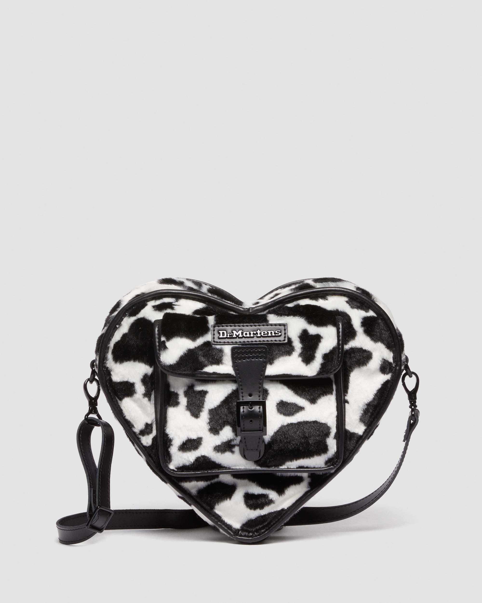 Heart Shaped Faux Fur Cow Print Backpack in Black | Dr. Martens