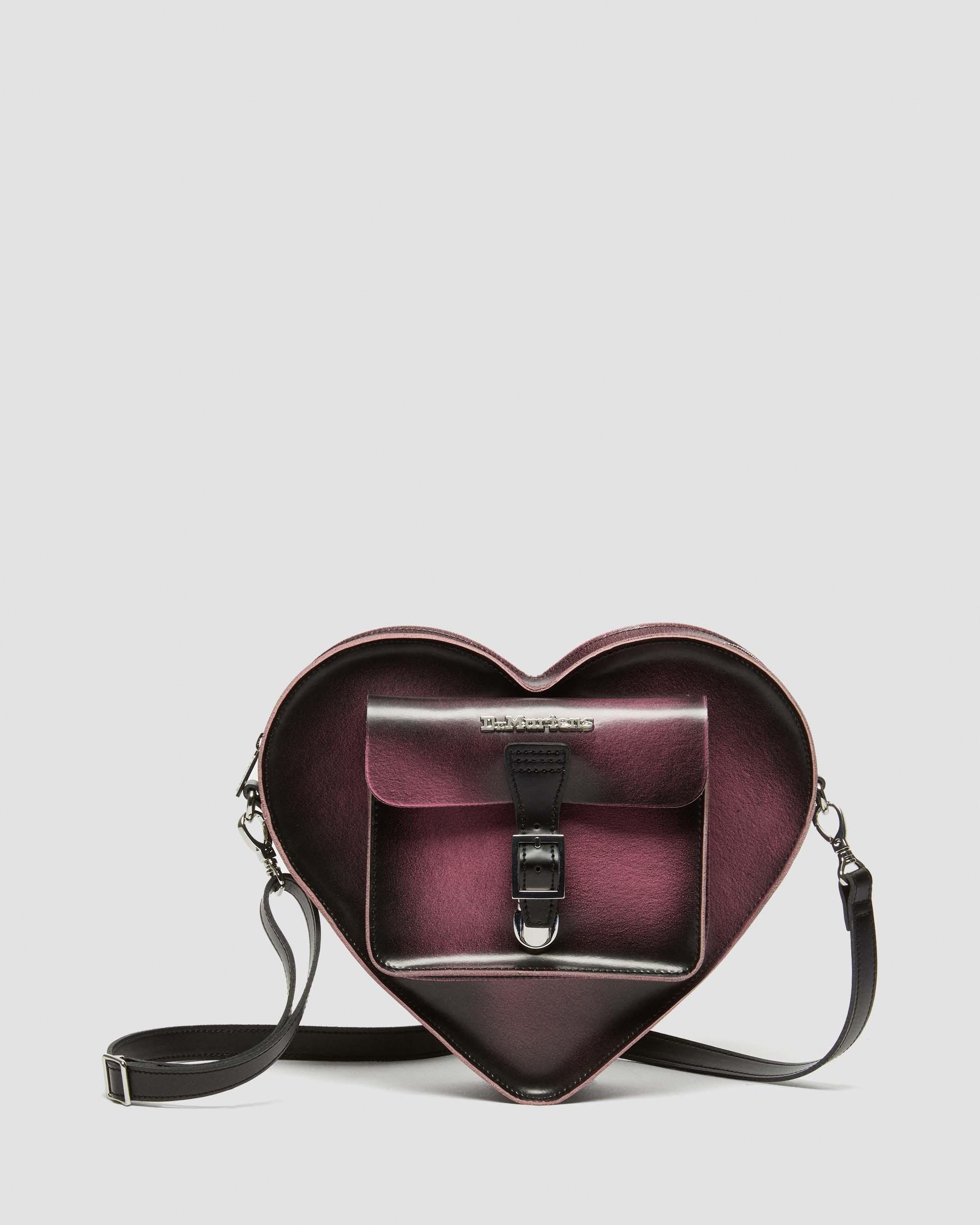 Heart Shaped Distressed Look Leather Bag in Black+Fondant Pink