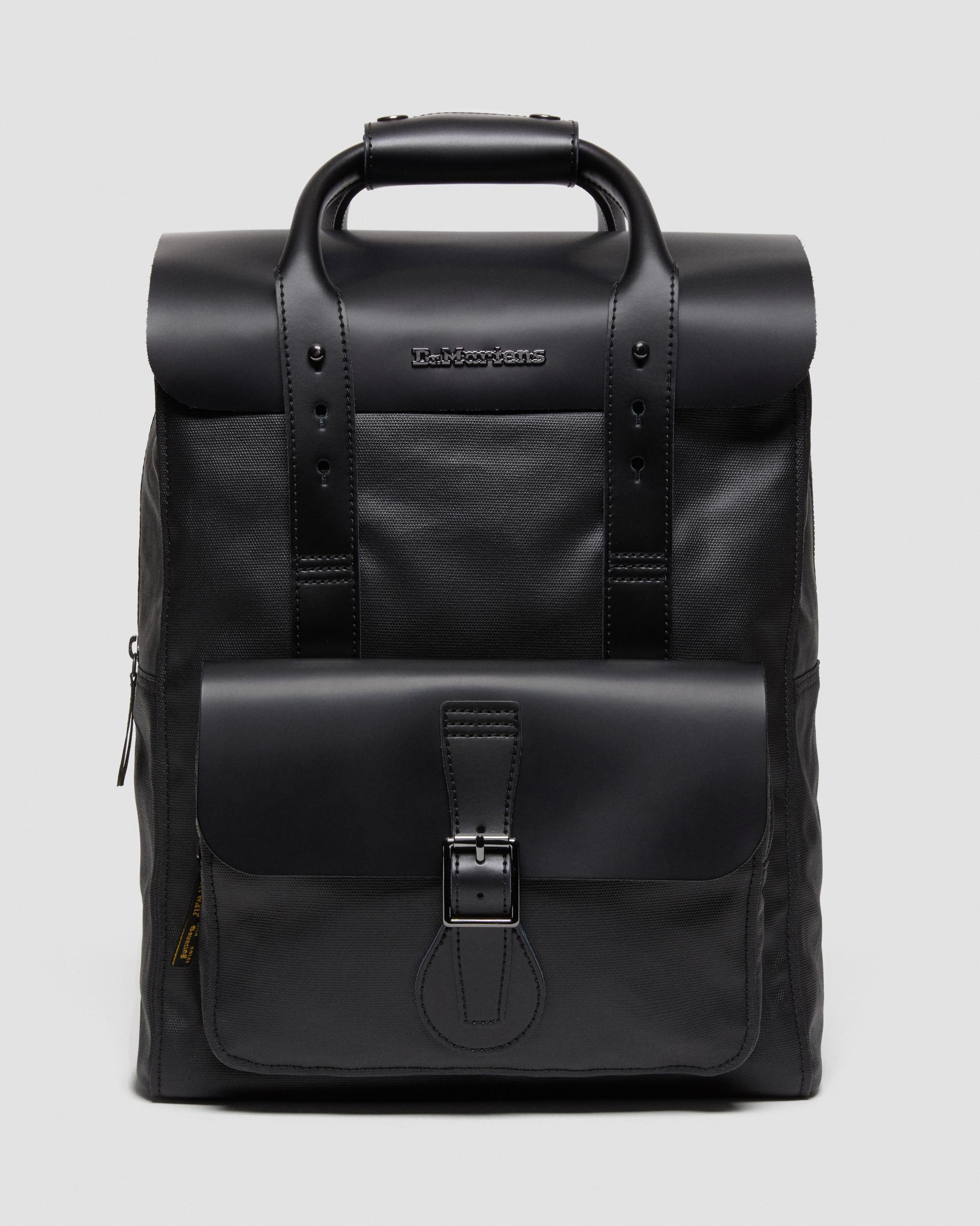 Kiev Smooth Leather & Canvas Backpack in Black