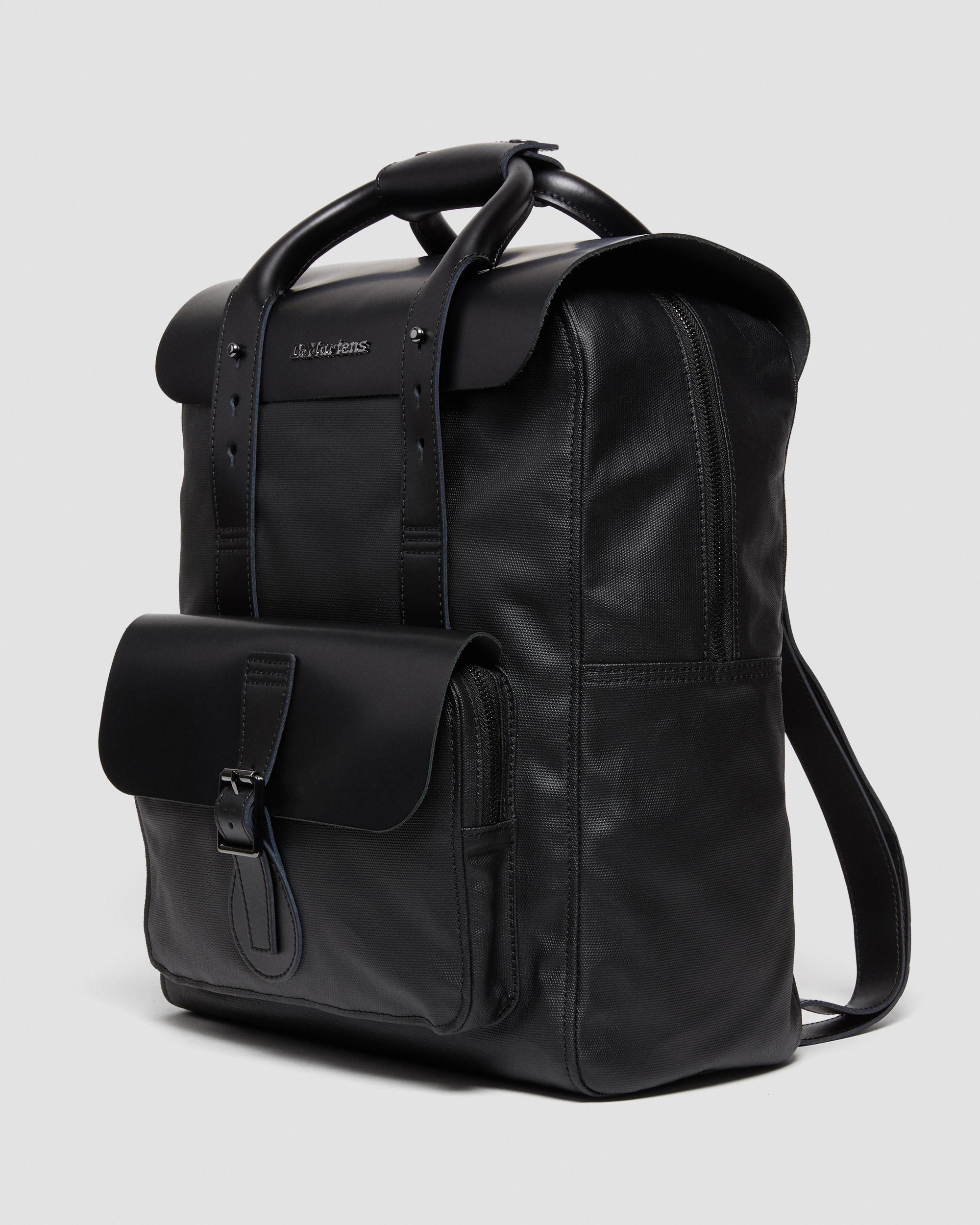 Kiev Smooth Leather & Canvas Backpack in Black