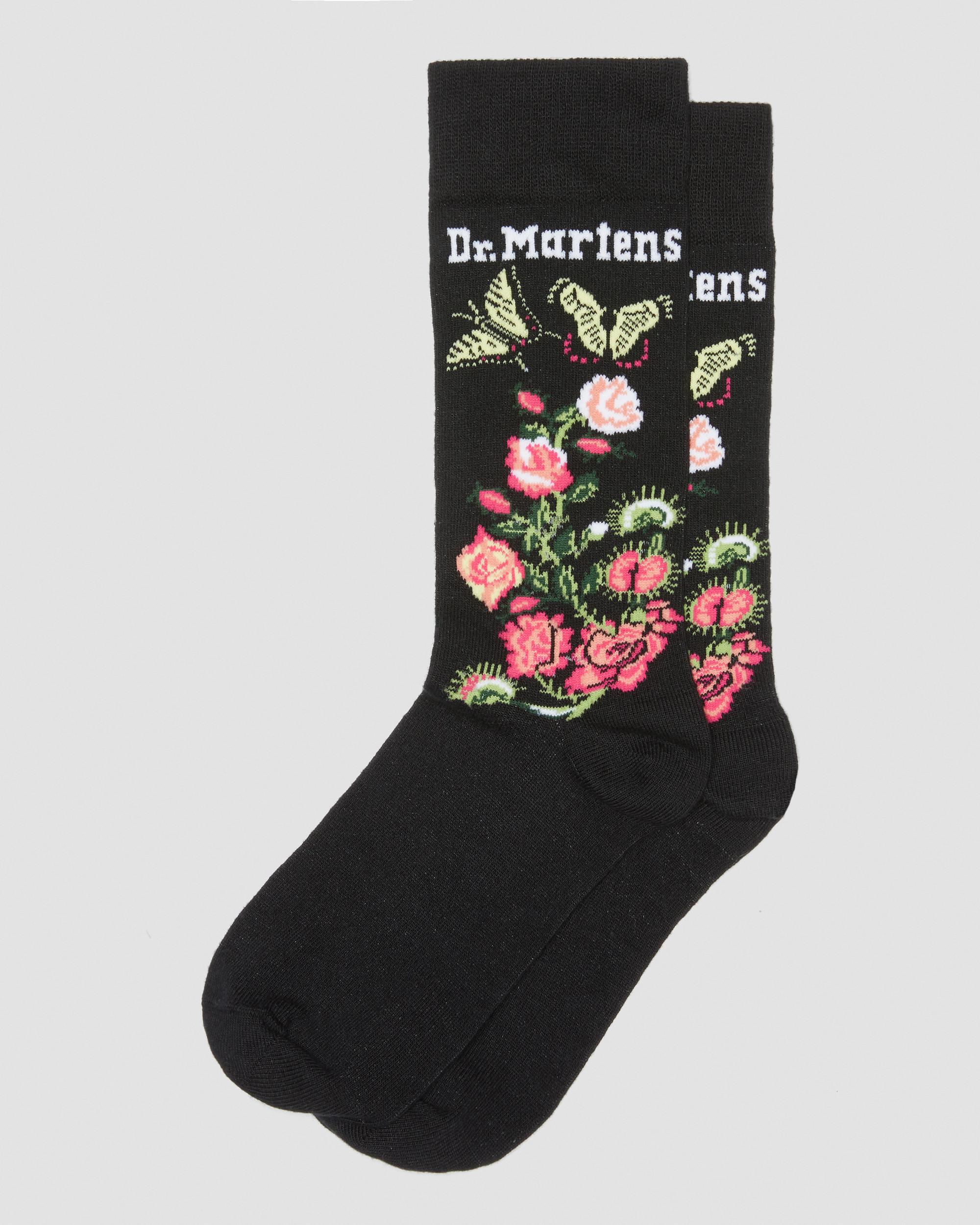 Floral Cotton Blend Socks in Black