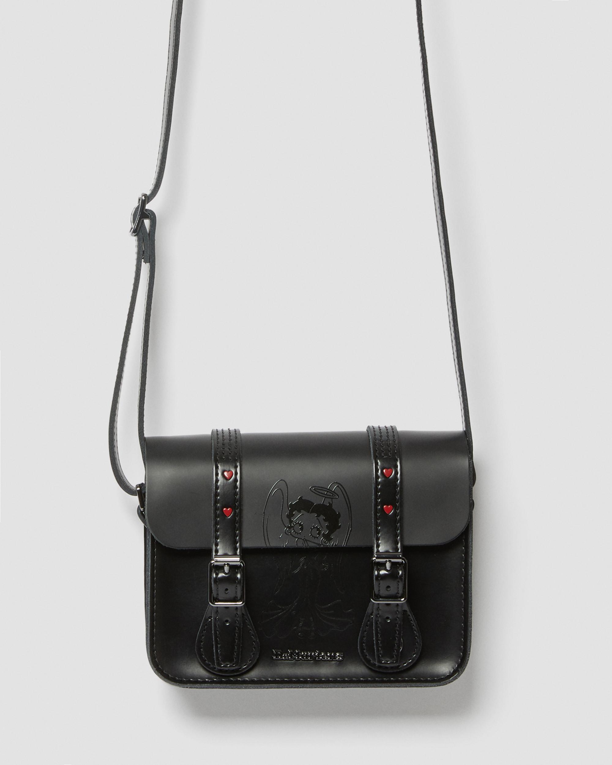 7 Inch Leather Crossbody Bag in Black