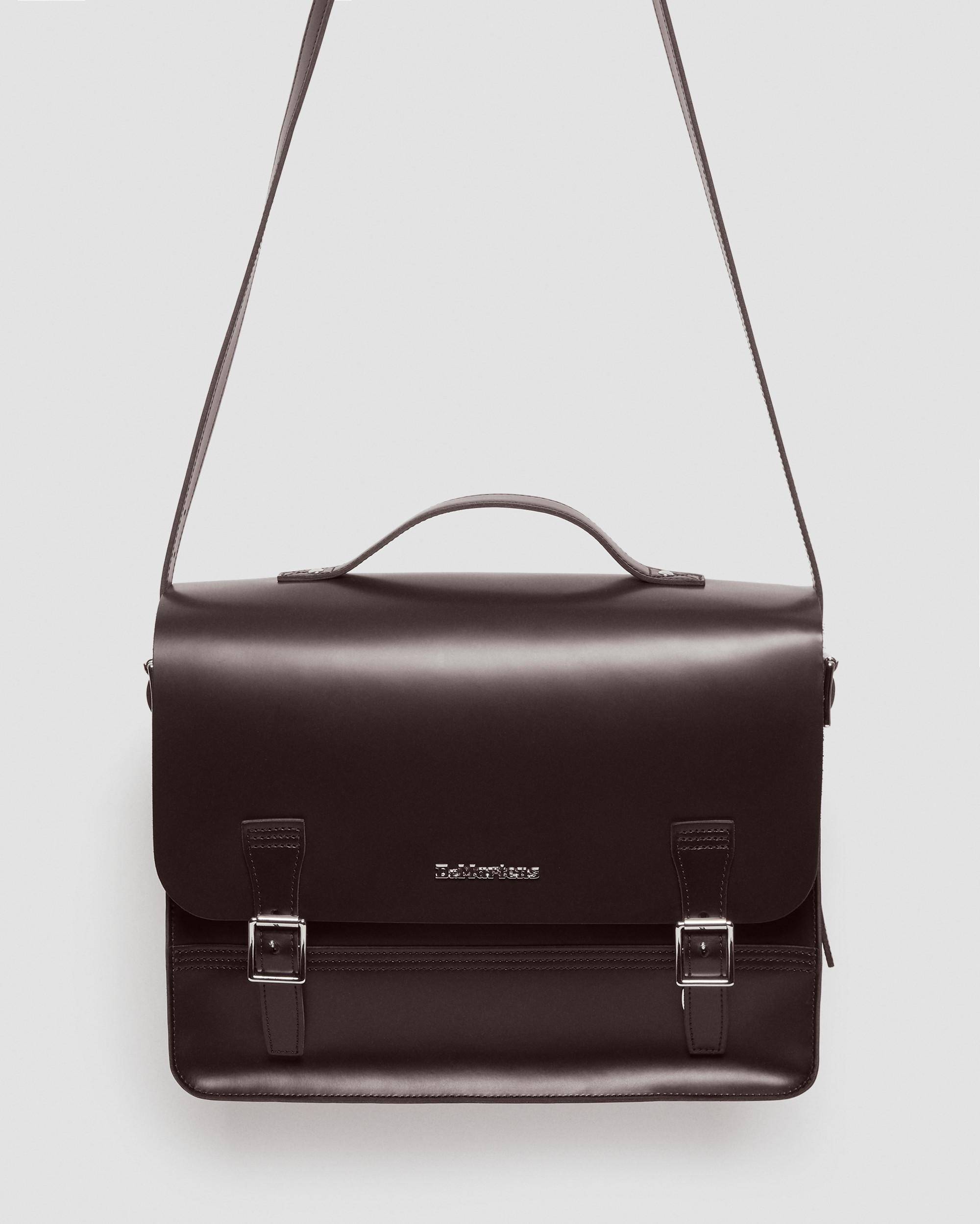 Leather Box Crossbody Messenger Bag in BURGUNDY | Dr. Martens™