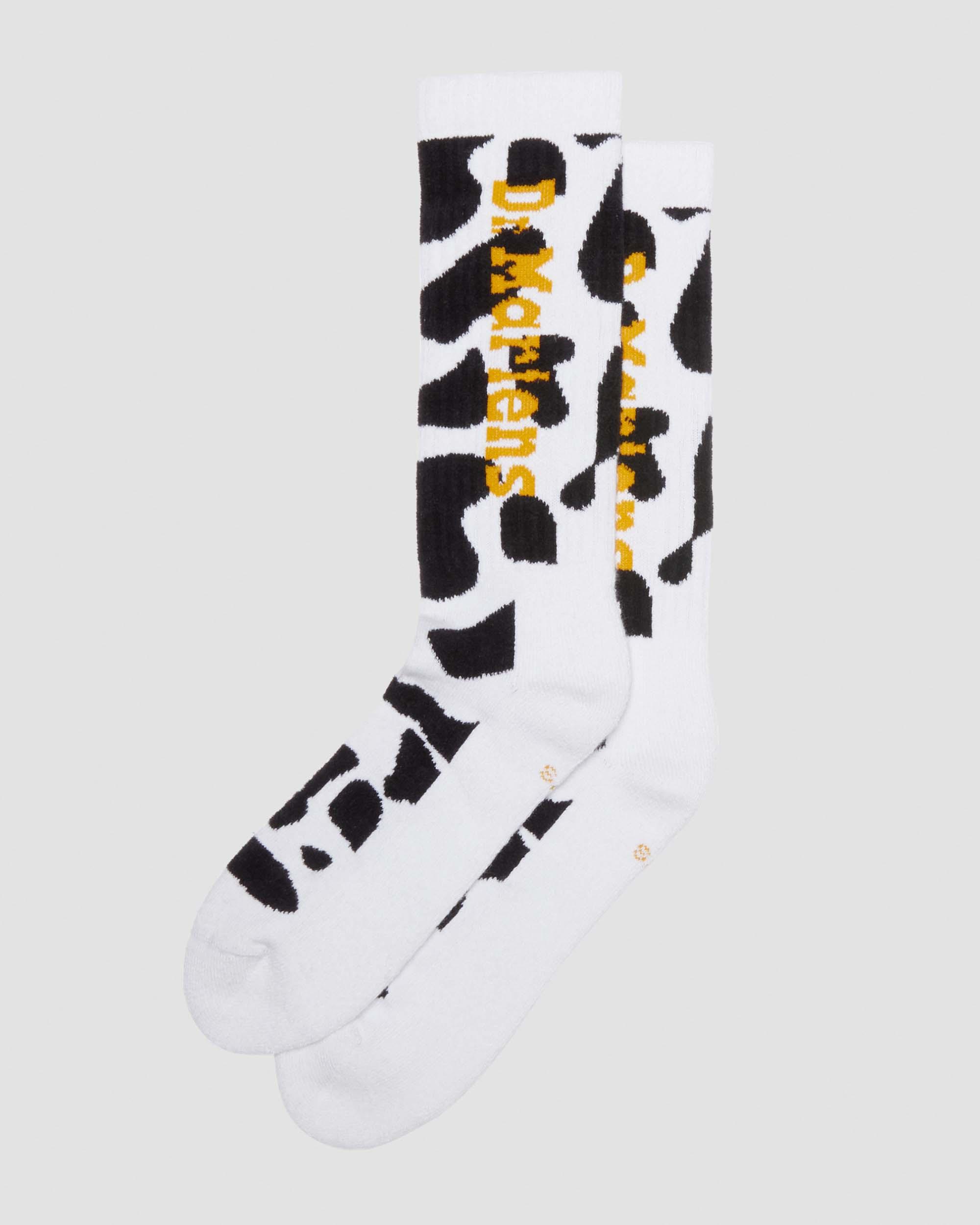 Vertical Logo Cow Print Cotton Blend Socks in Black