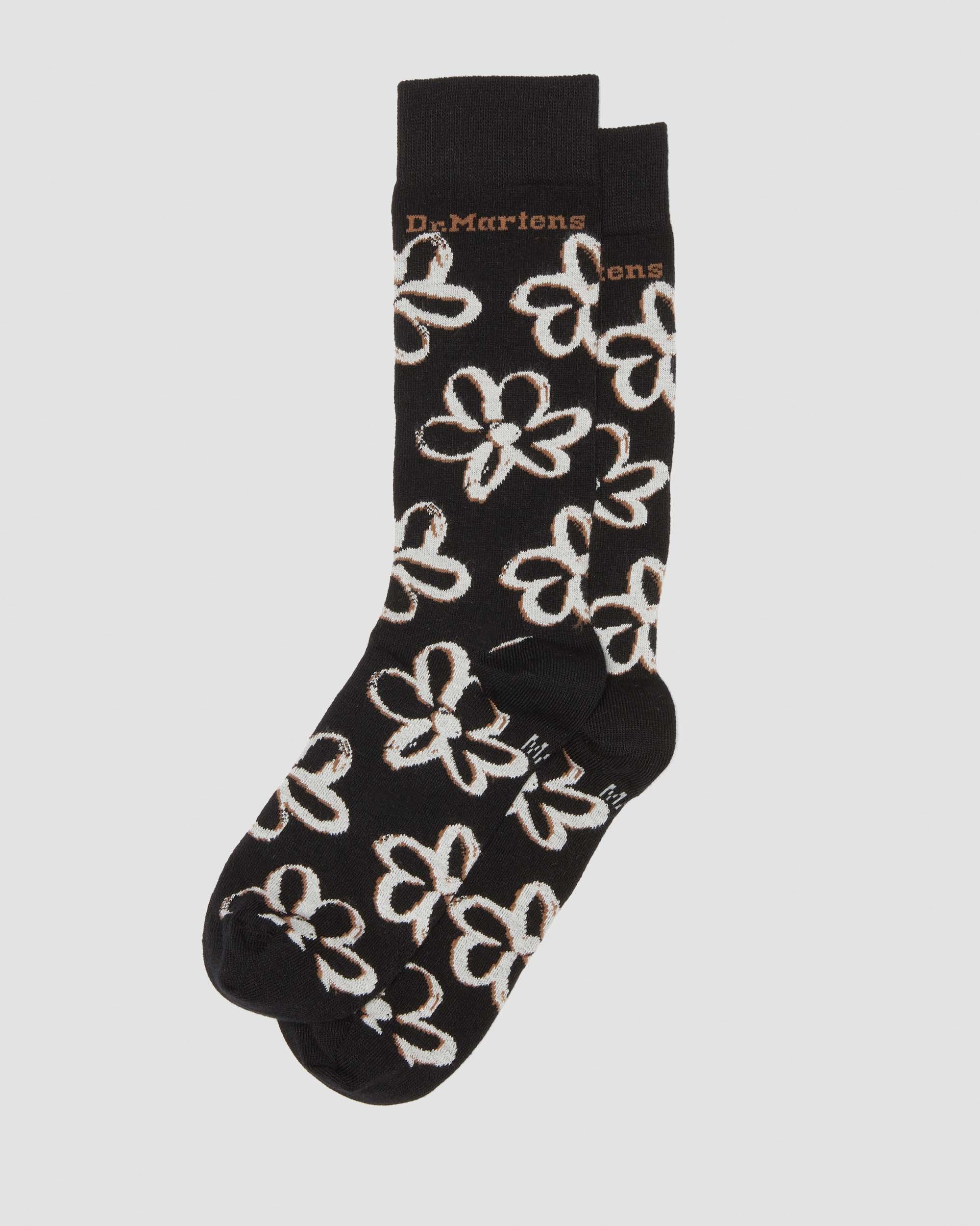 Shop Dr. Martens' Floral Scribble Organic Cotton Socks In Black