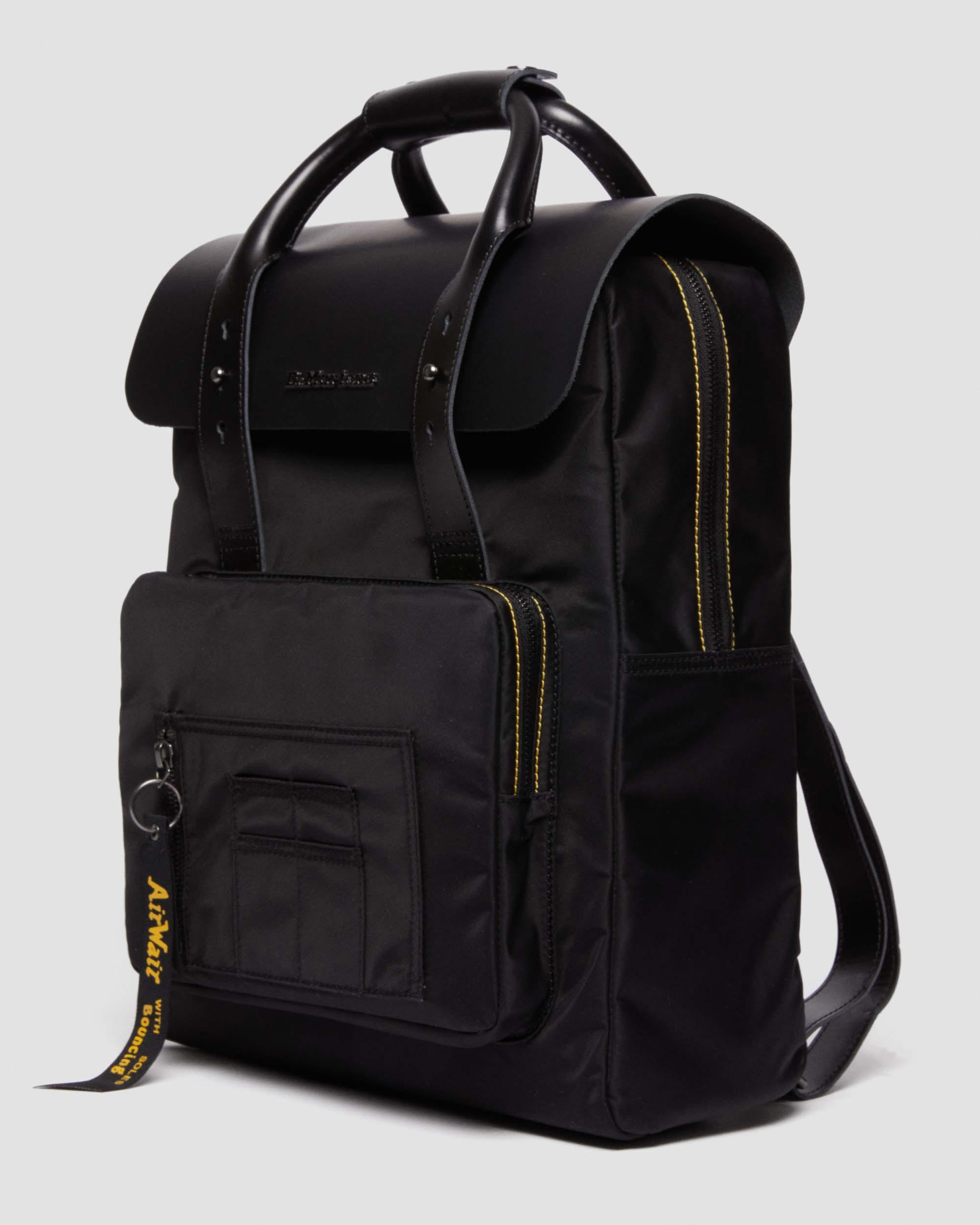 LITE ALPHA INDUSTRIES LEATHER & NYLON BACKPACK in Black