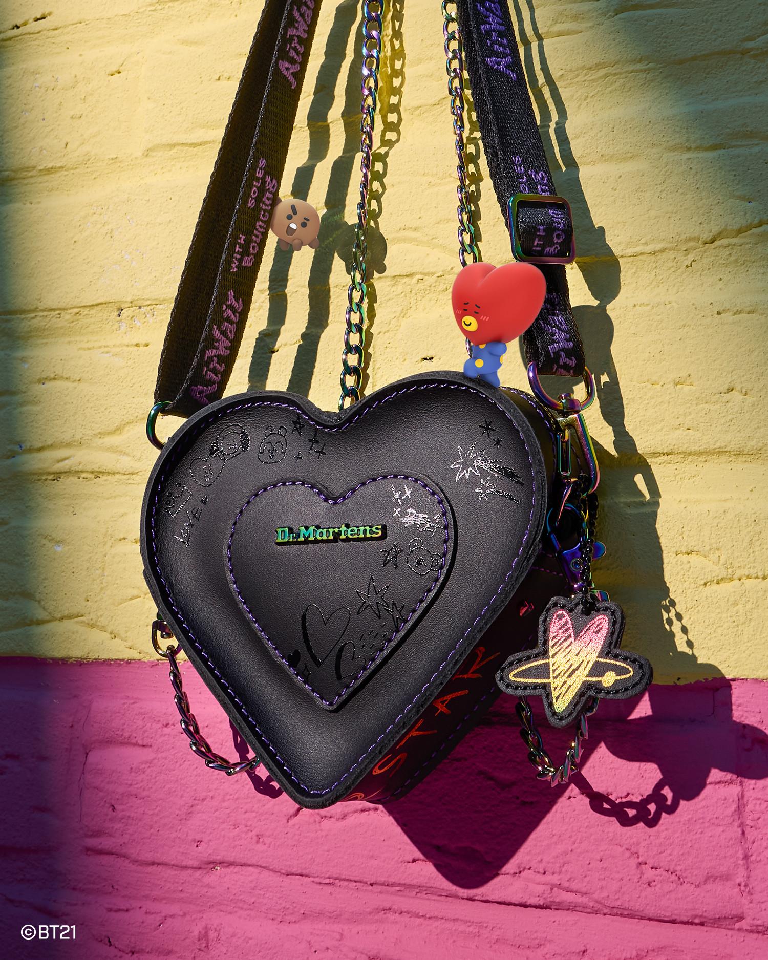 BT21 Mini Heart Shaped Leather Bag in Black