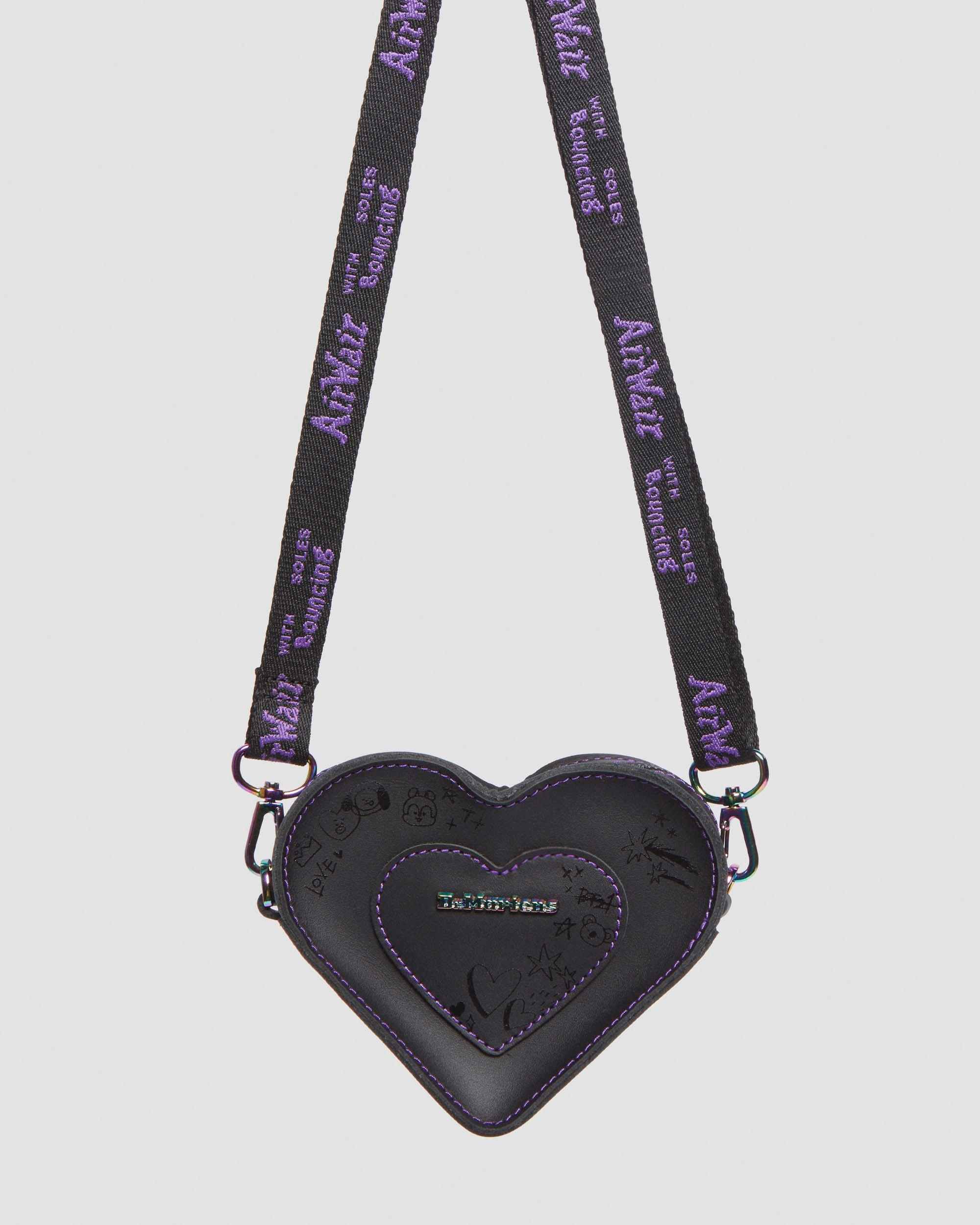 BT21 Mini Heart Shaped Leather Bag in Black