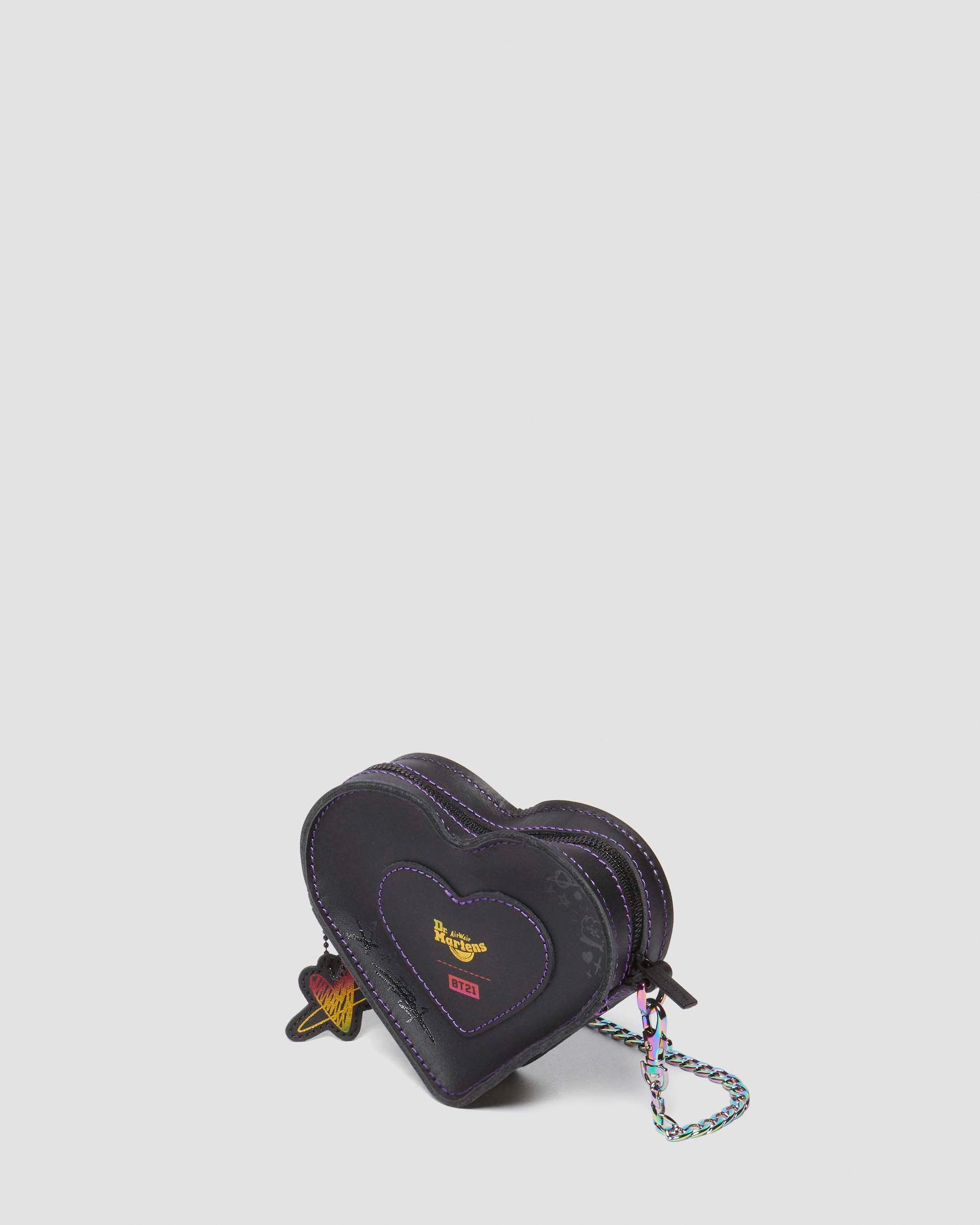 BT21 Mini Heart Shaped Leather Bag in Black