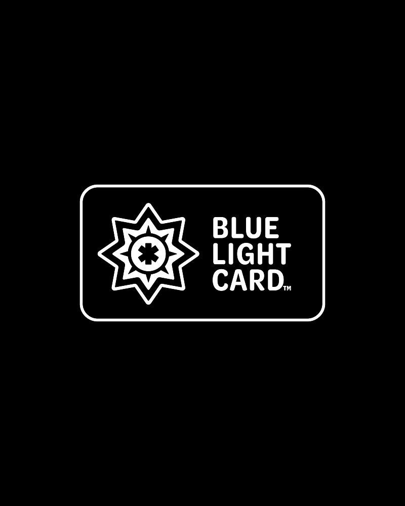 White Blue Light Card logo on black background
