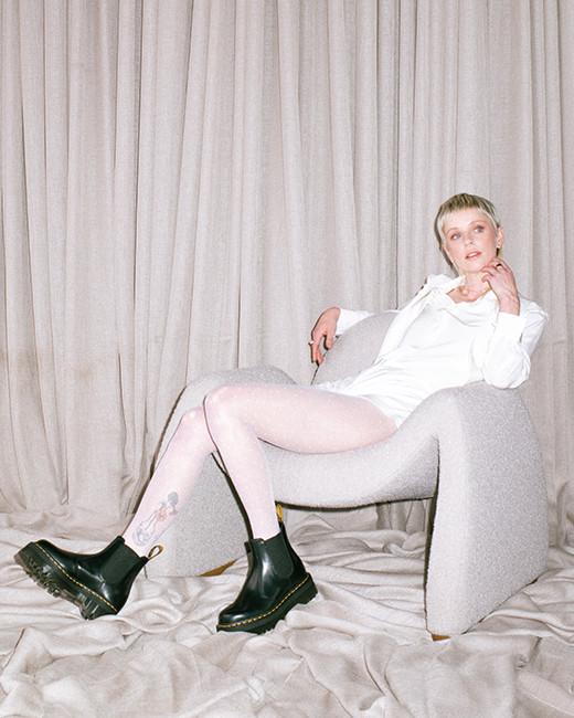 Holiday party outfit idea with Dr. Martens chelsea boots