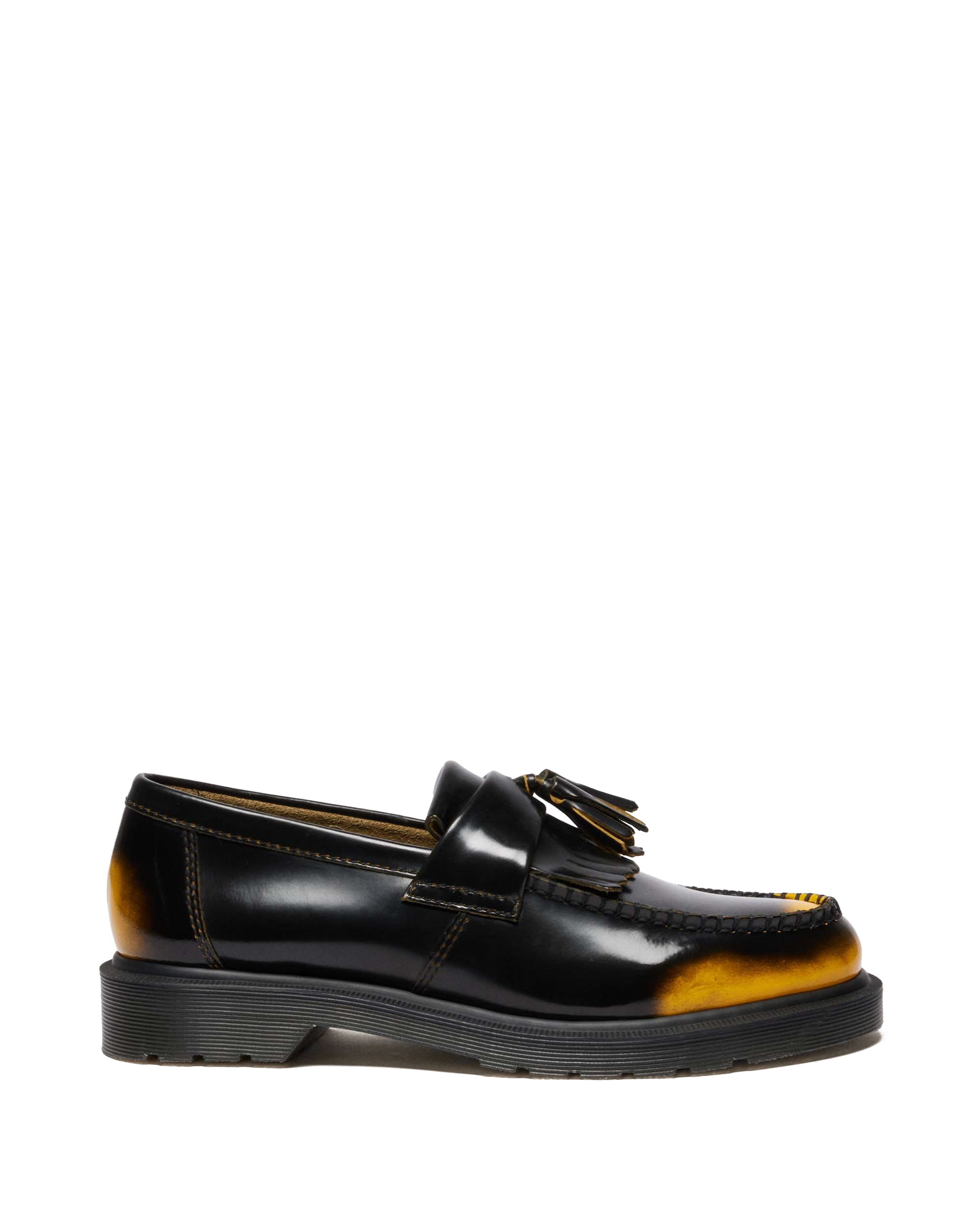 Adrian Tassel Arcadia Rub Off Leather Loafers in Black+Yellow | Dr