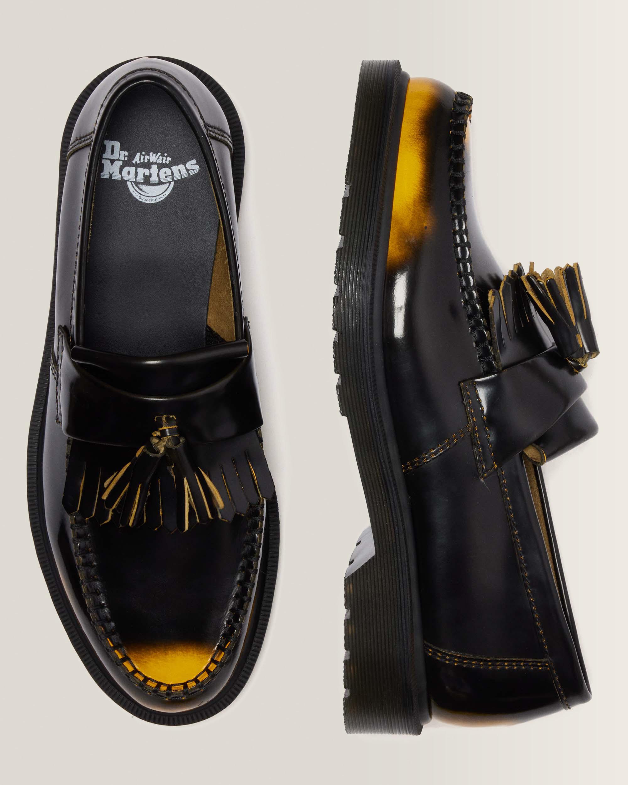 Adrian Tassel Arcadia Rub Off Leather Loafers in Black+Yellow | Dr
