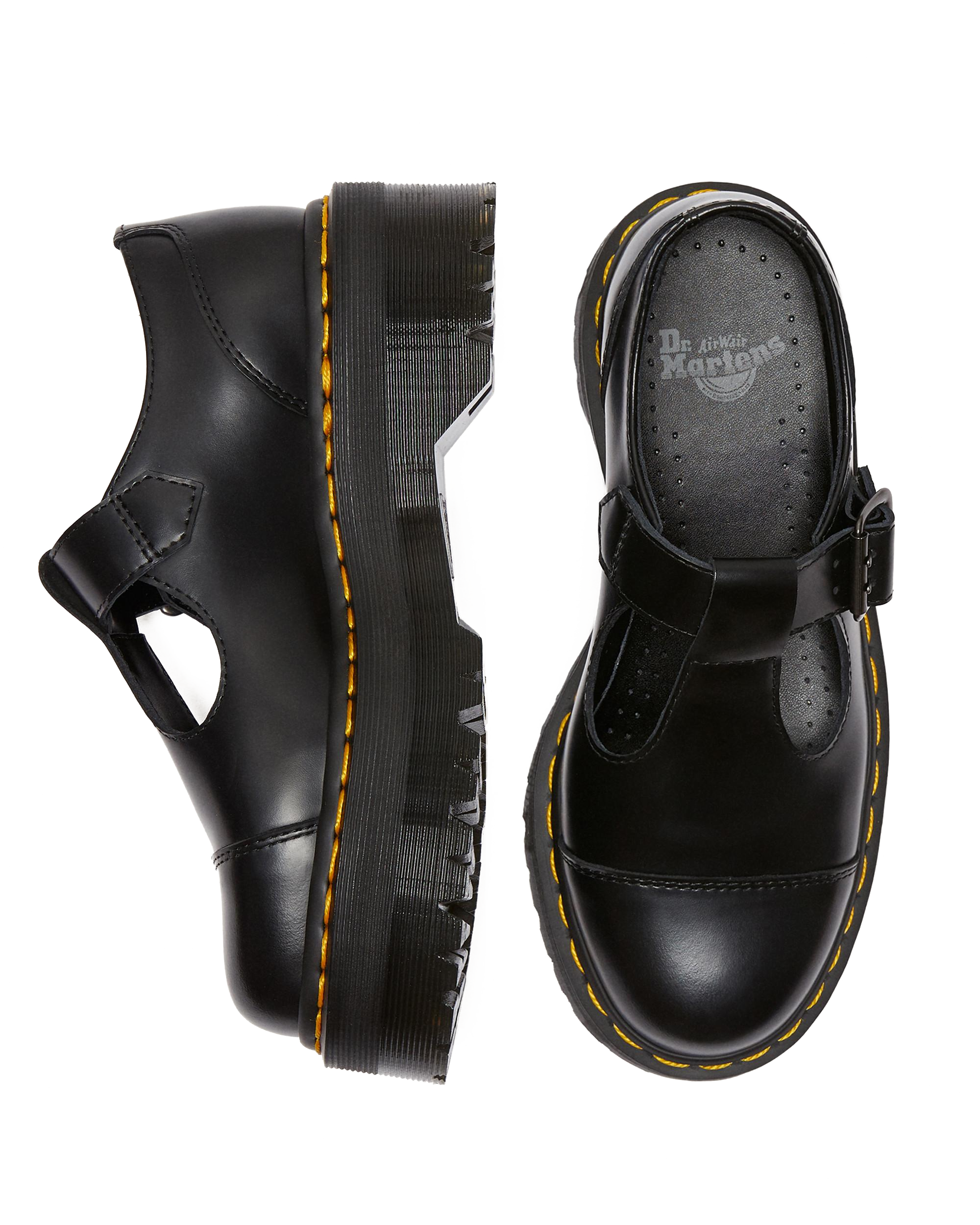Bethan Polished Smooth Leather Platform Shoes in BLACK | Dr. Martens™