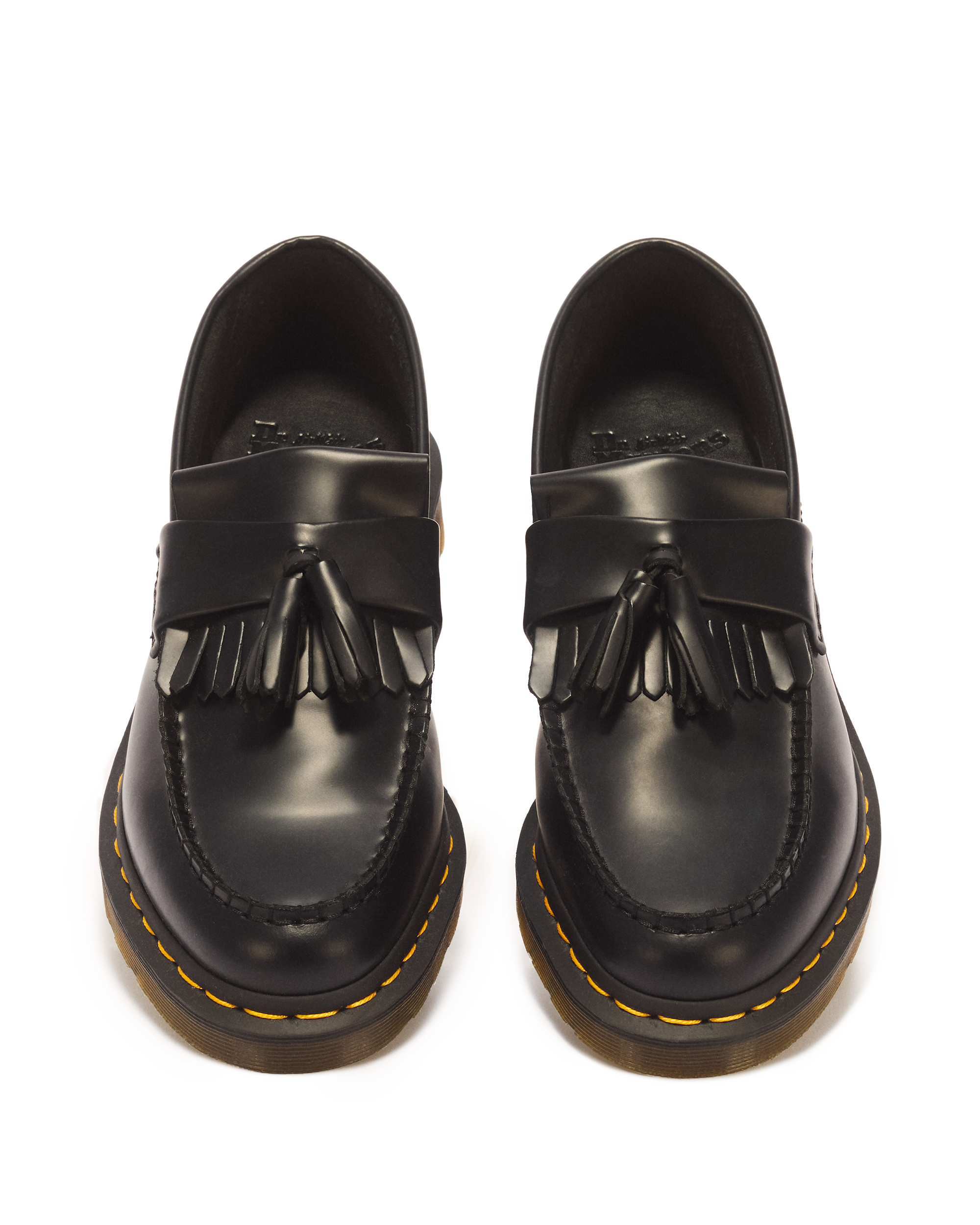 Adrian Yellow Stitch Smooth Leather Tassel Loafers in Black | Dr