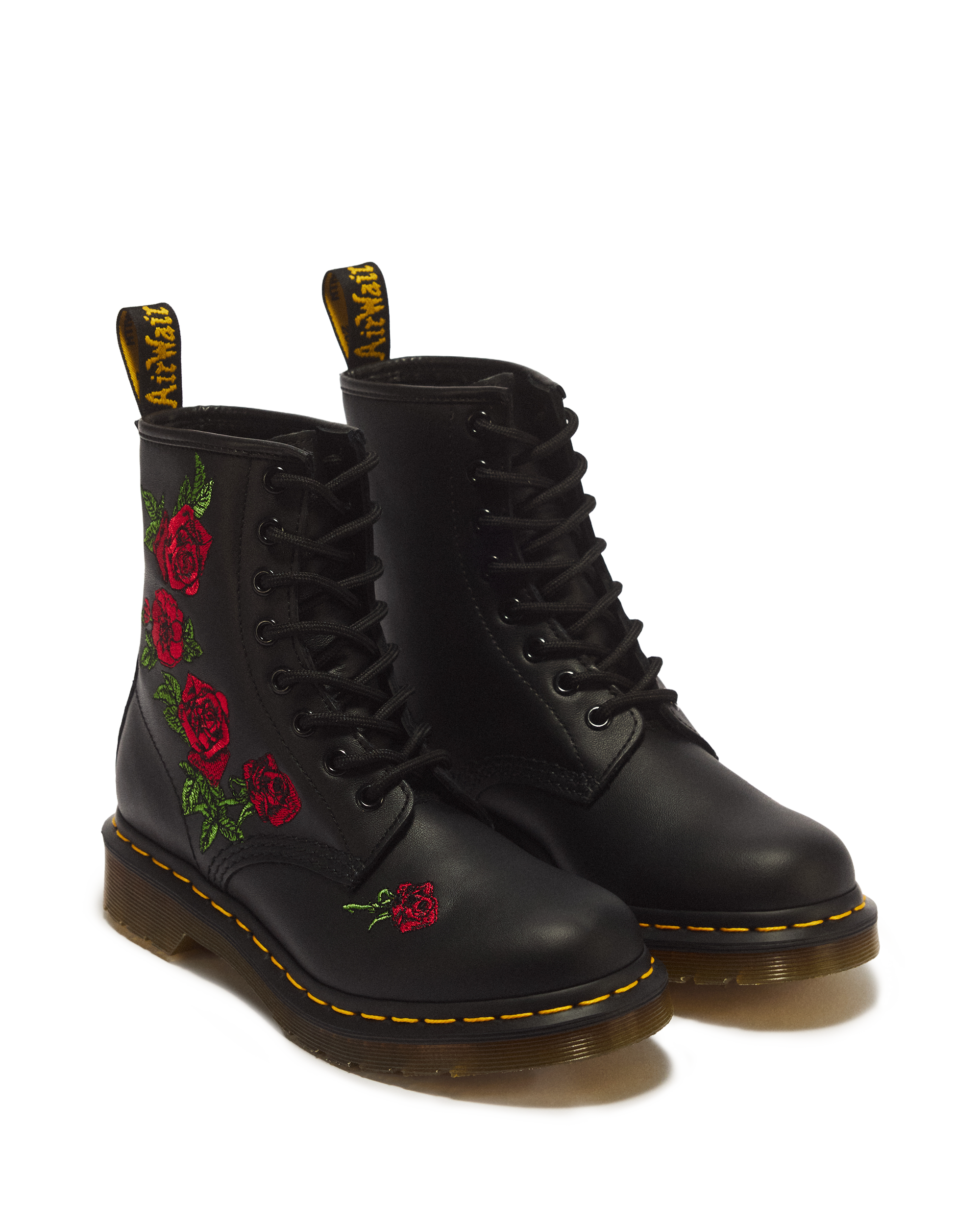 1460 Vonda Floral Rose Leather Lace Up Boots in Black | Dr. Martens™