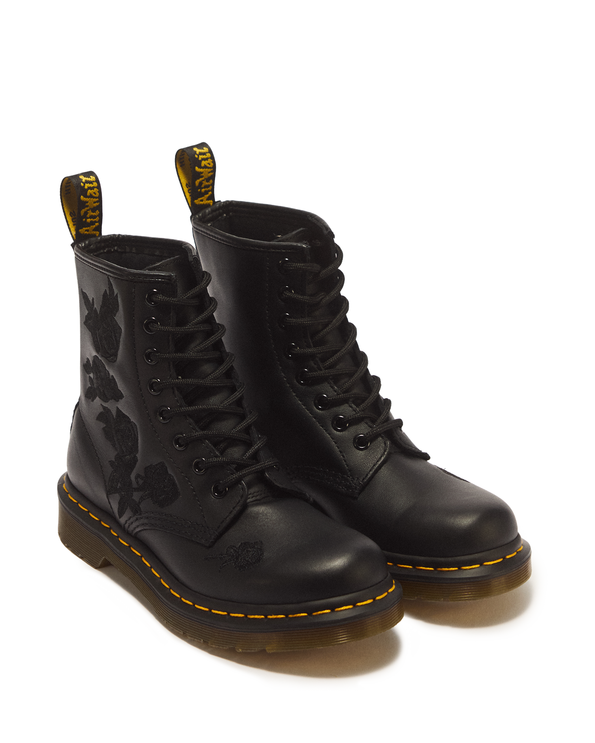 1460 Vonda Mono Floral Rose Leather Lace Up Boots in Black | Dr