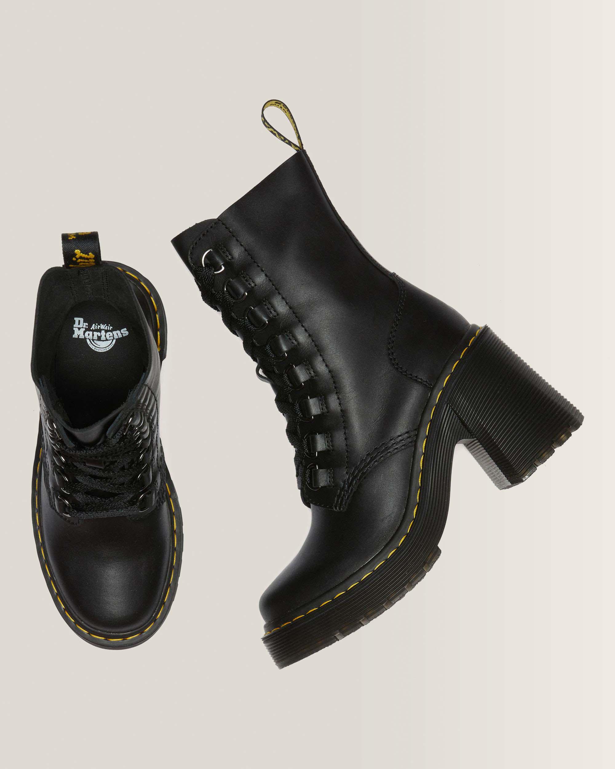 Chesney Leather Flared Heel Lace Up Boots