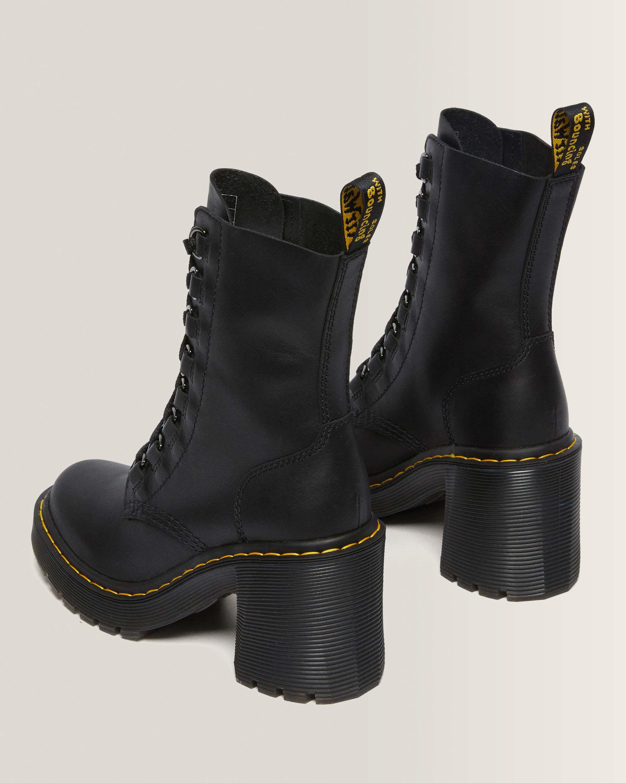 Chesney Leather Flared Heel Lace Up Boots