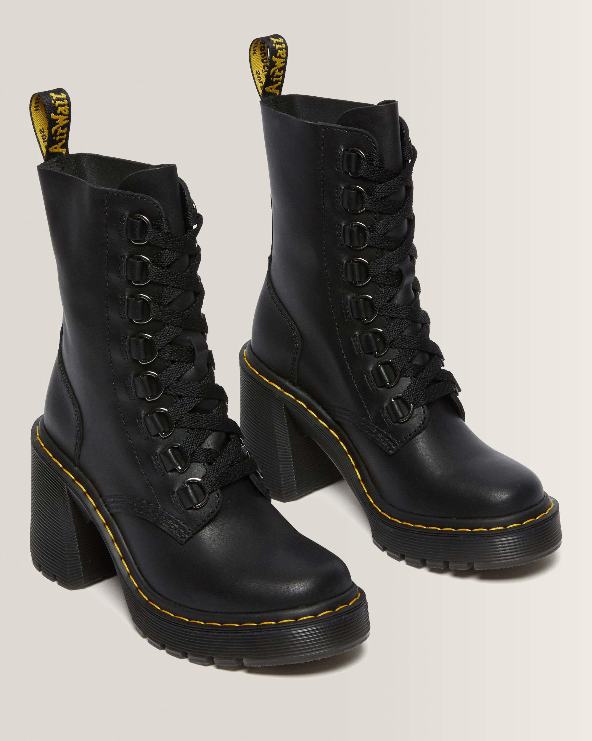 Chesney Leather Flared Heel Lace Up Boots