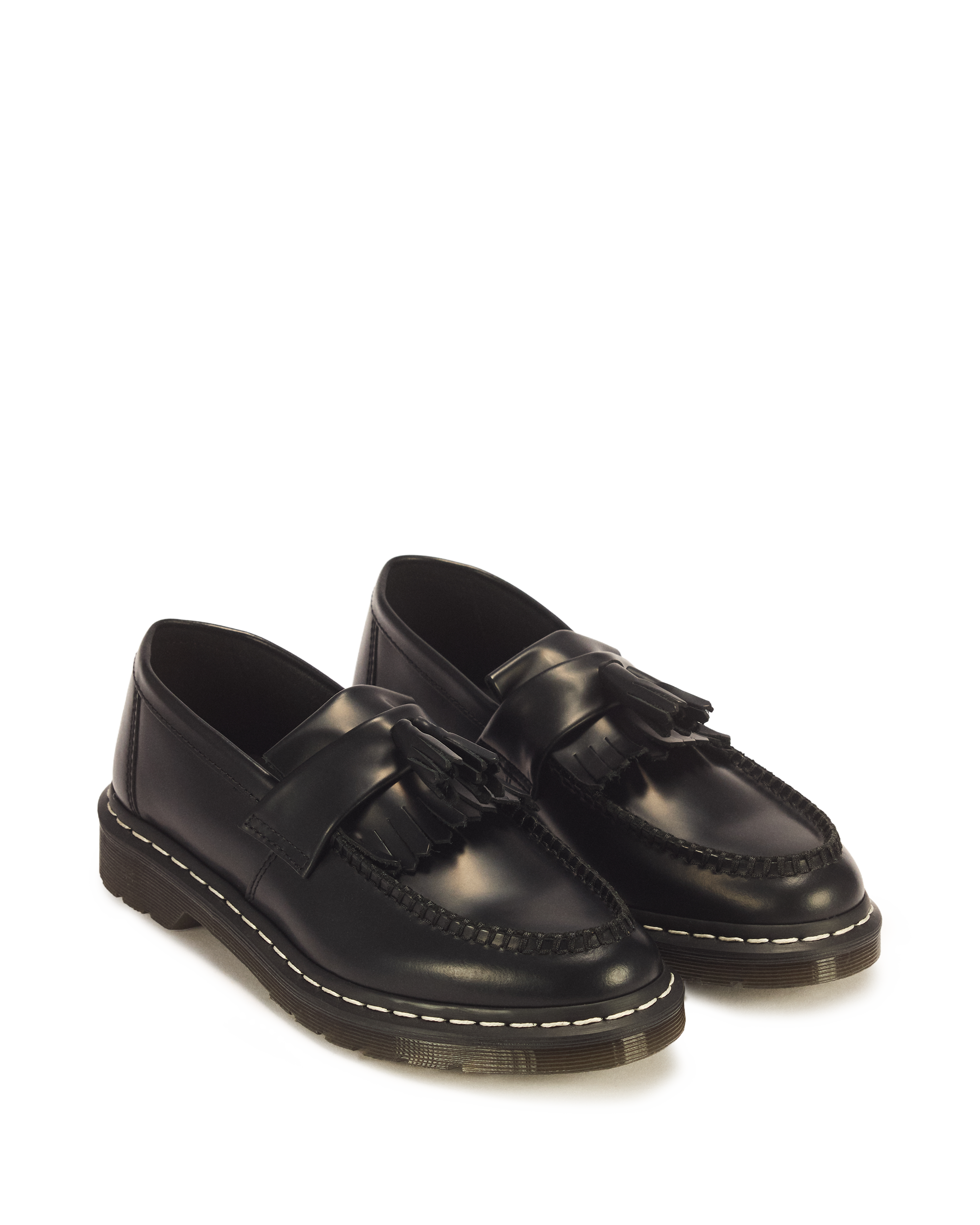 Adrian White Stitch Smooth Leather Loafers in BLACK | Dr. Martens™