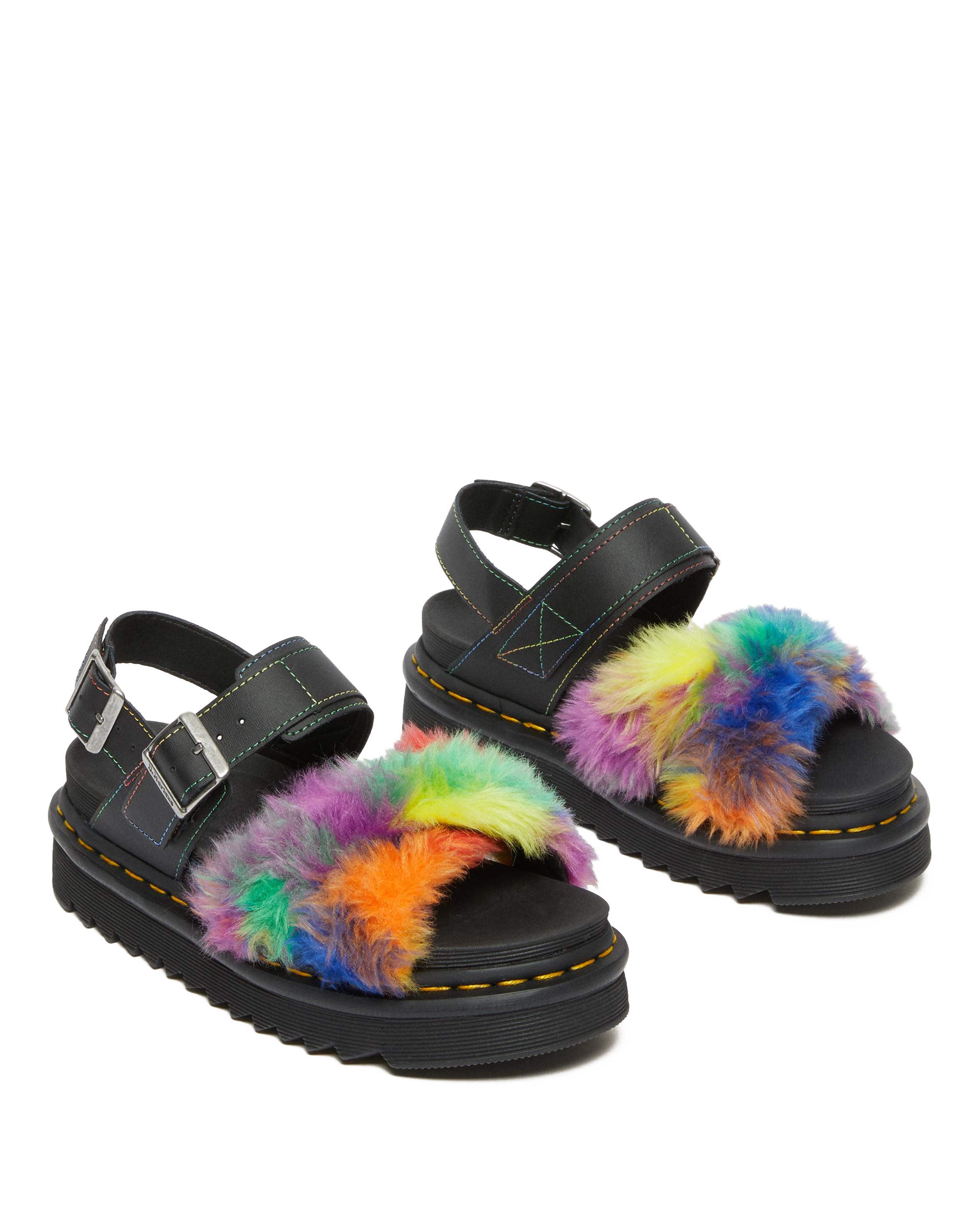 Voss II Fluffy Imitatiebont Sandalen met Leren Band