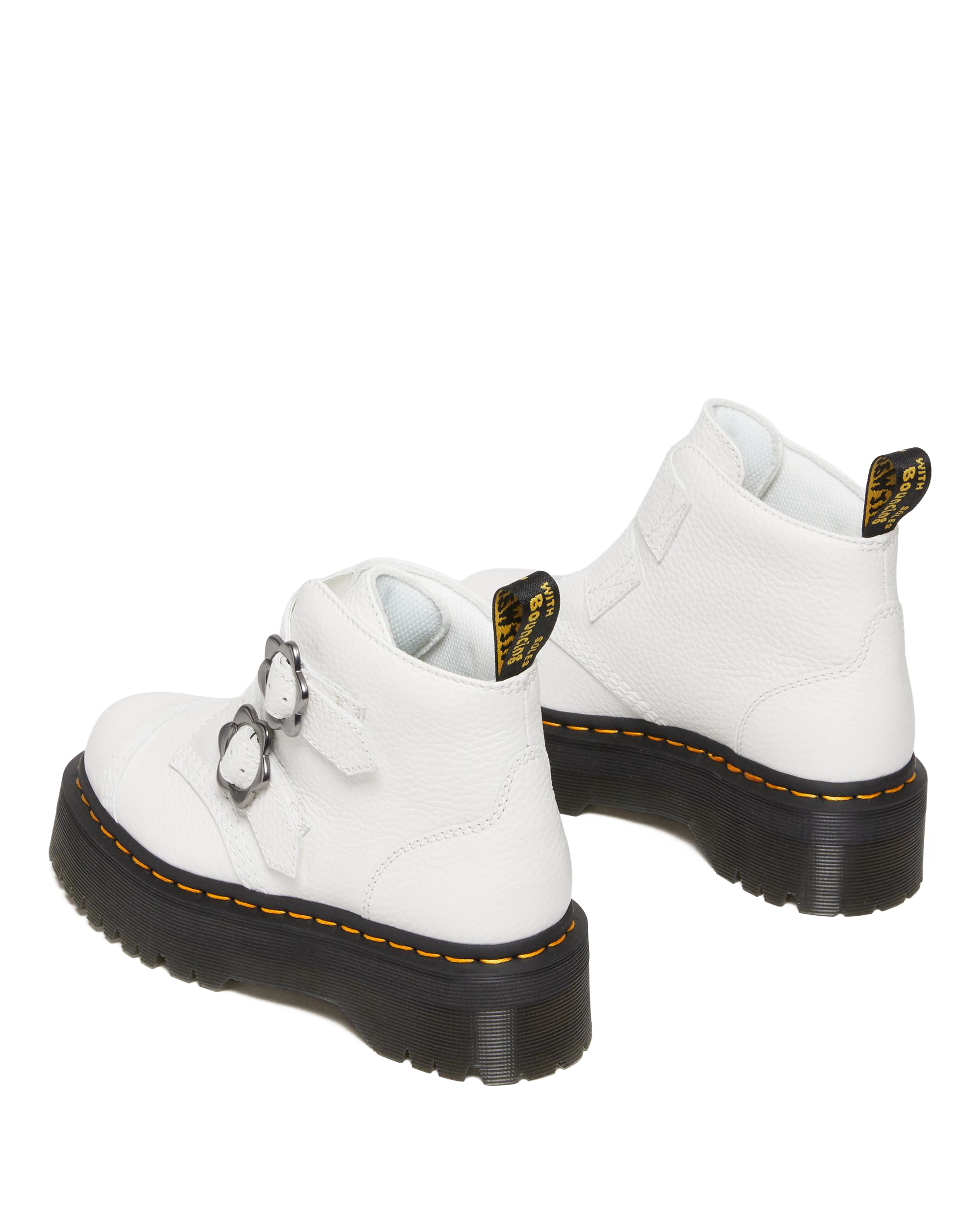Devon Flower Buckle Milled Nappa Leather Platform Boots in White