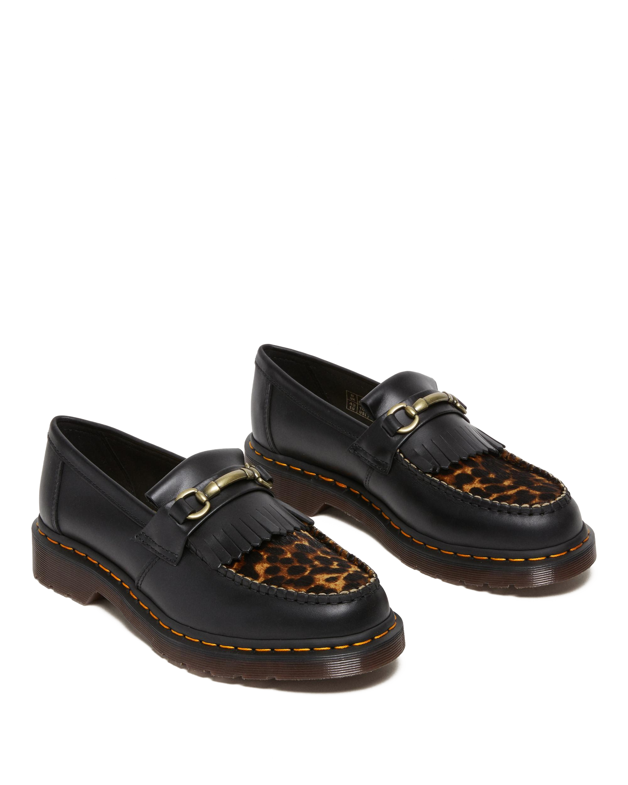 Adrian Snaffle Leopard Kiltie Loafers in Black | Dr. Martens™
