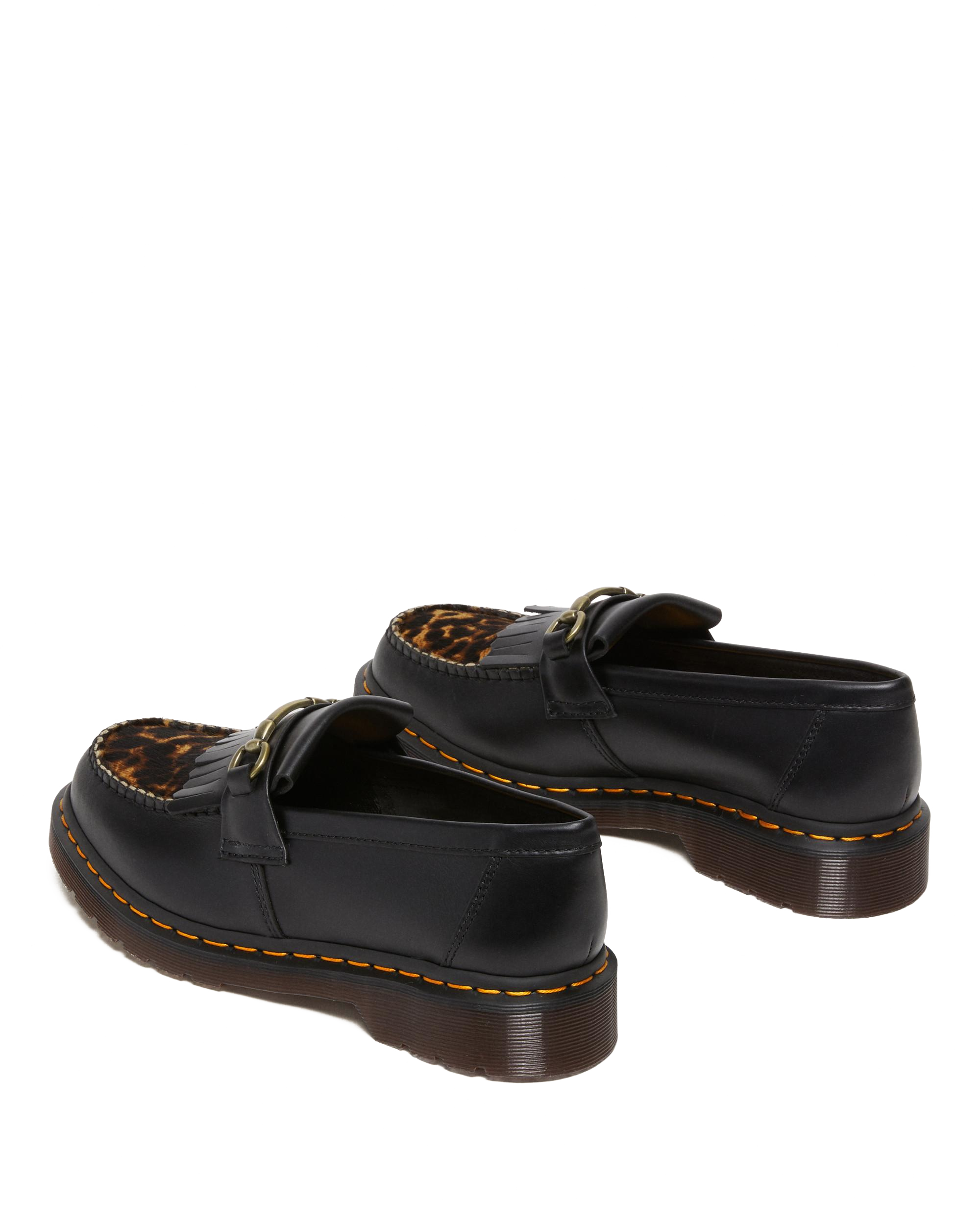 Adrian Snaffle Leopard Kiltie Loafers in Black | Dr. Martens™