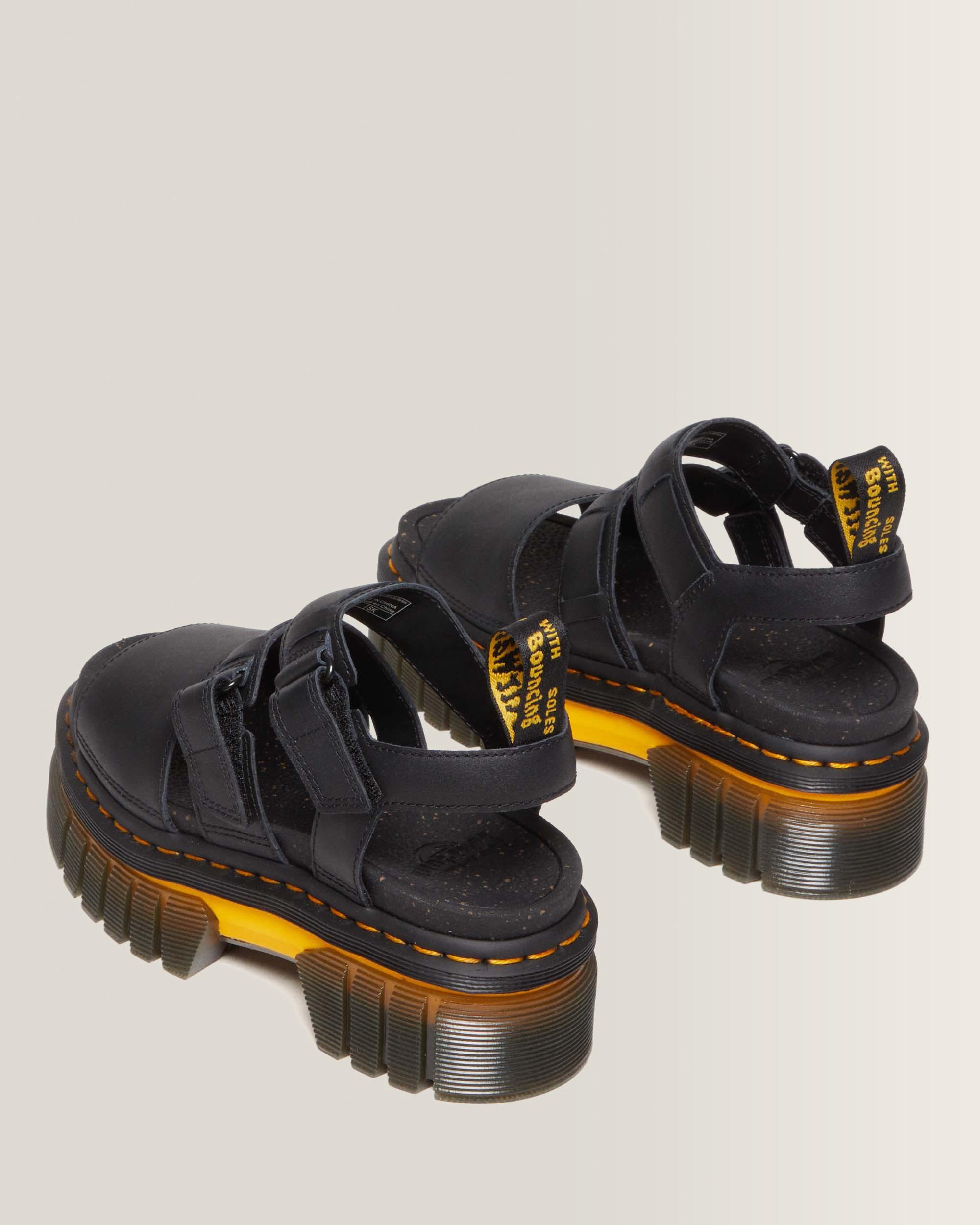 Ricki Contrast Sole Leather 3-Strap Platform Sandals in Black | Dr