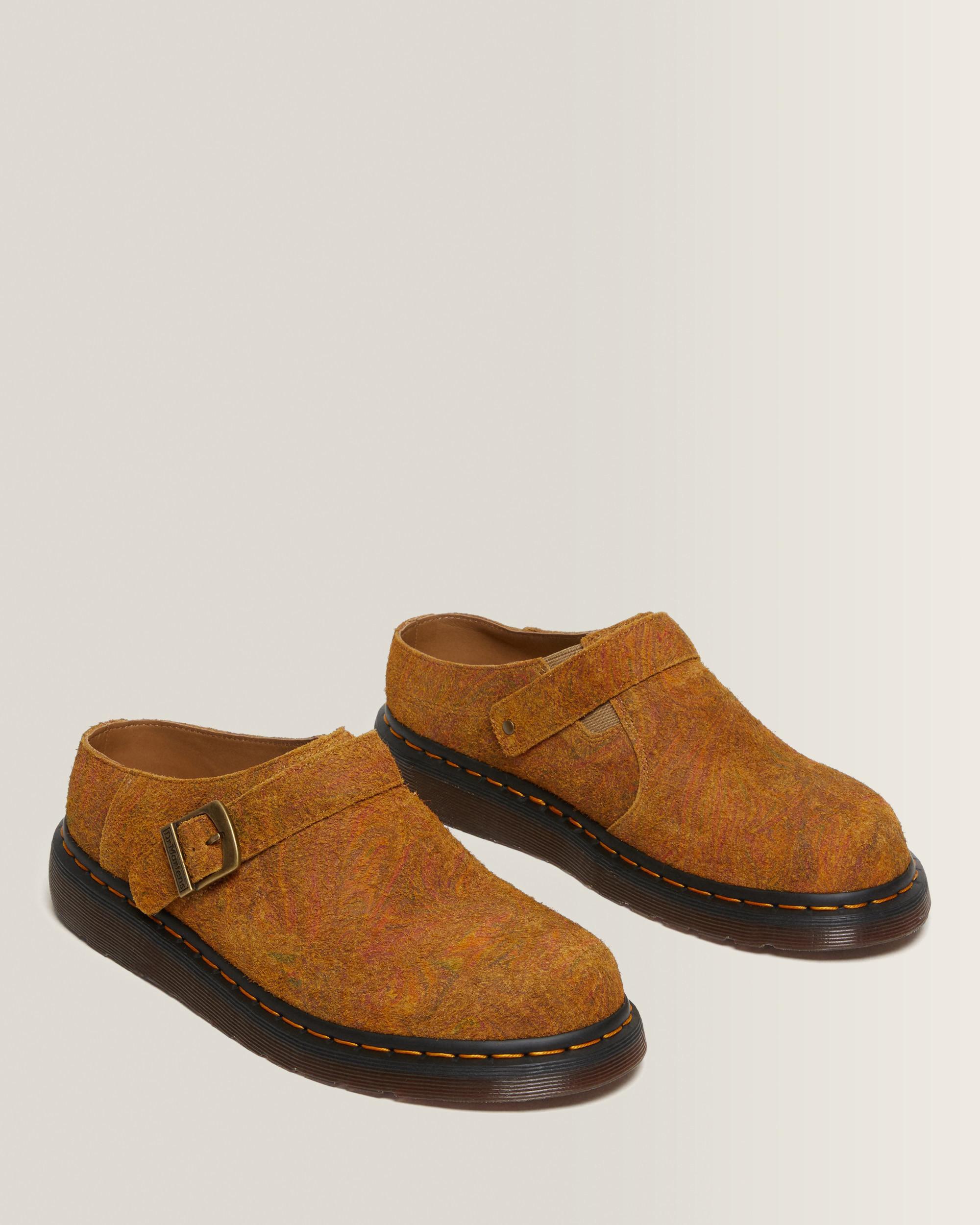 Isham Marbled Suede Slingback Mules in Brown+Mustard | Dr. Martens™