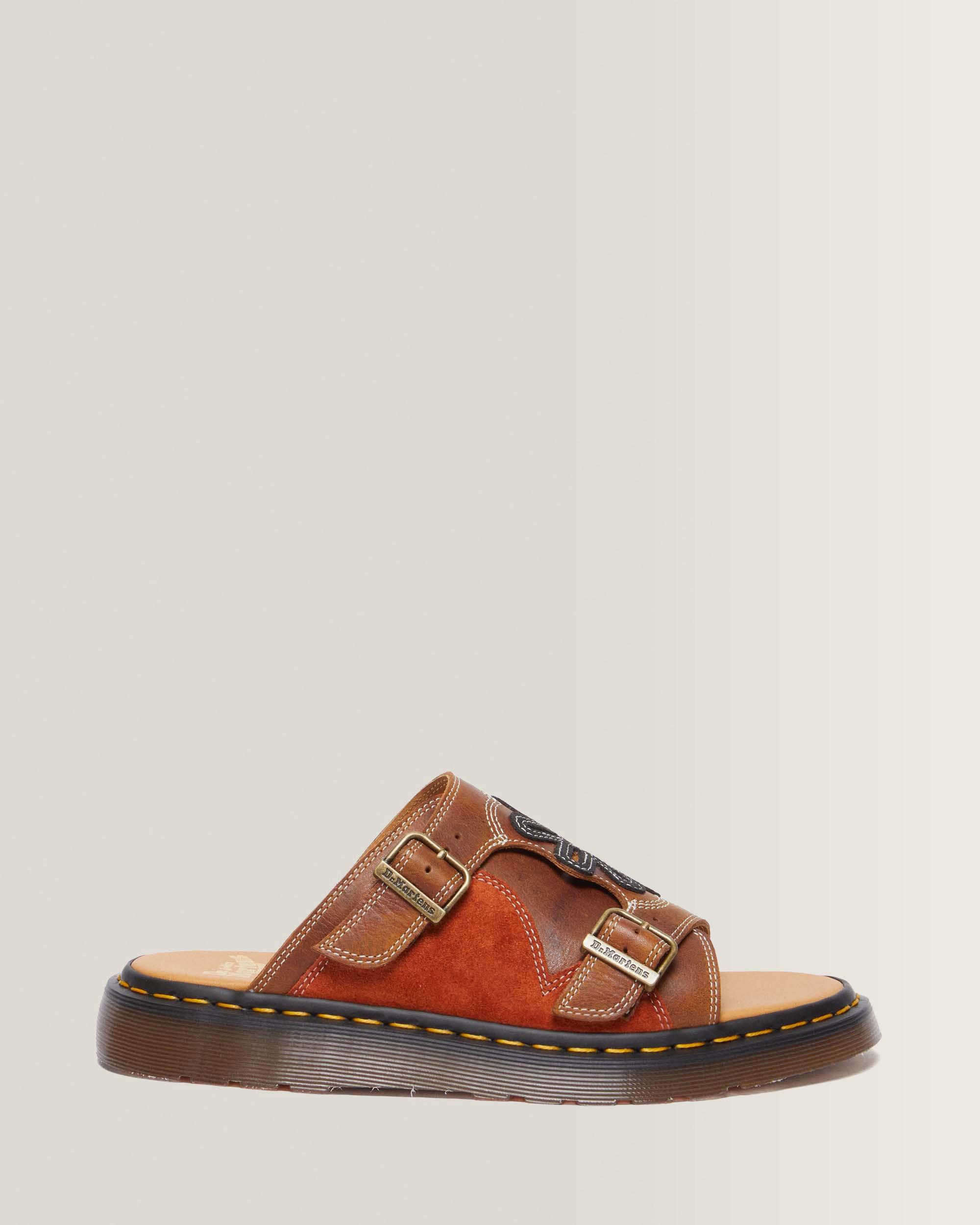 Dayne Made in England Leather & Suede Applique Slide Sandals in